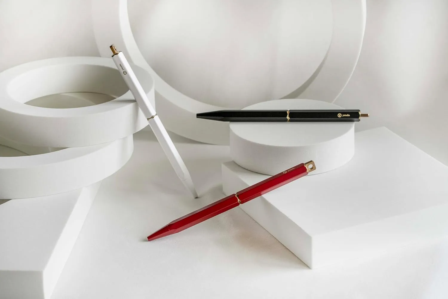 YSTUDIO Red Portable Ball Point Pen | Classic Revolve Series | Functional Hexagonal Metal Brass Body