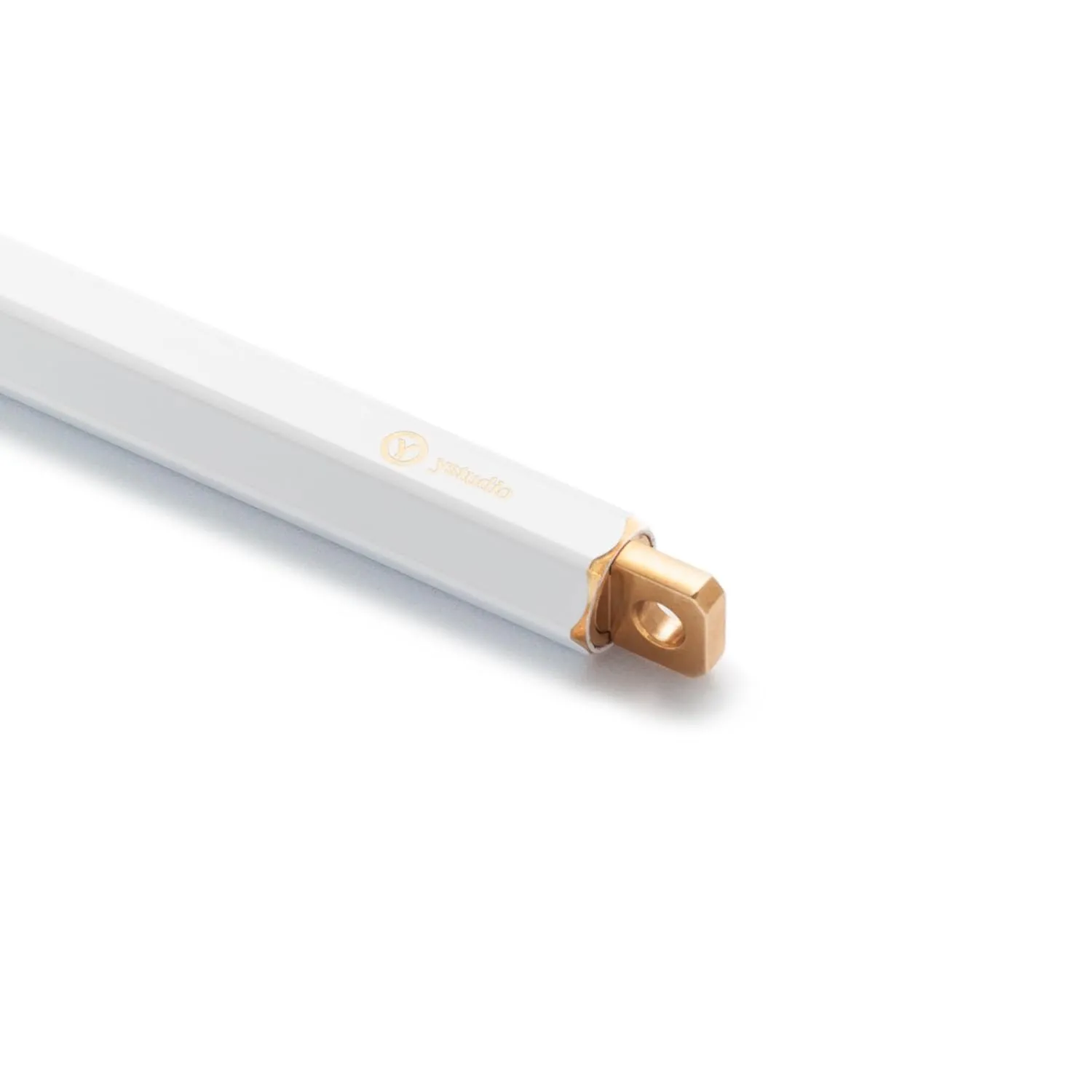 YSTUDIO White Portable Ball Point Pen | Classic Revolve Series | Functional Hexagonal Metal Brass Body