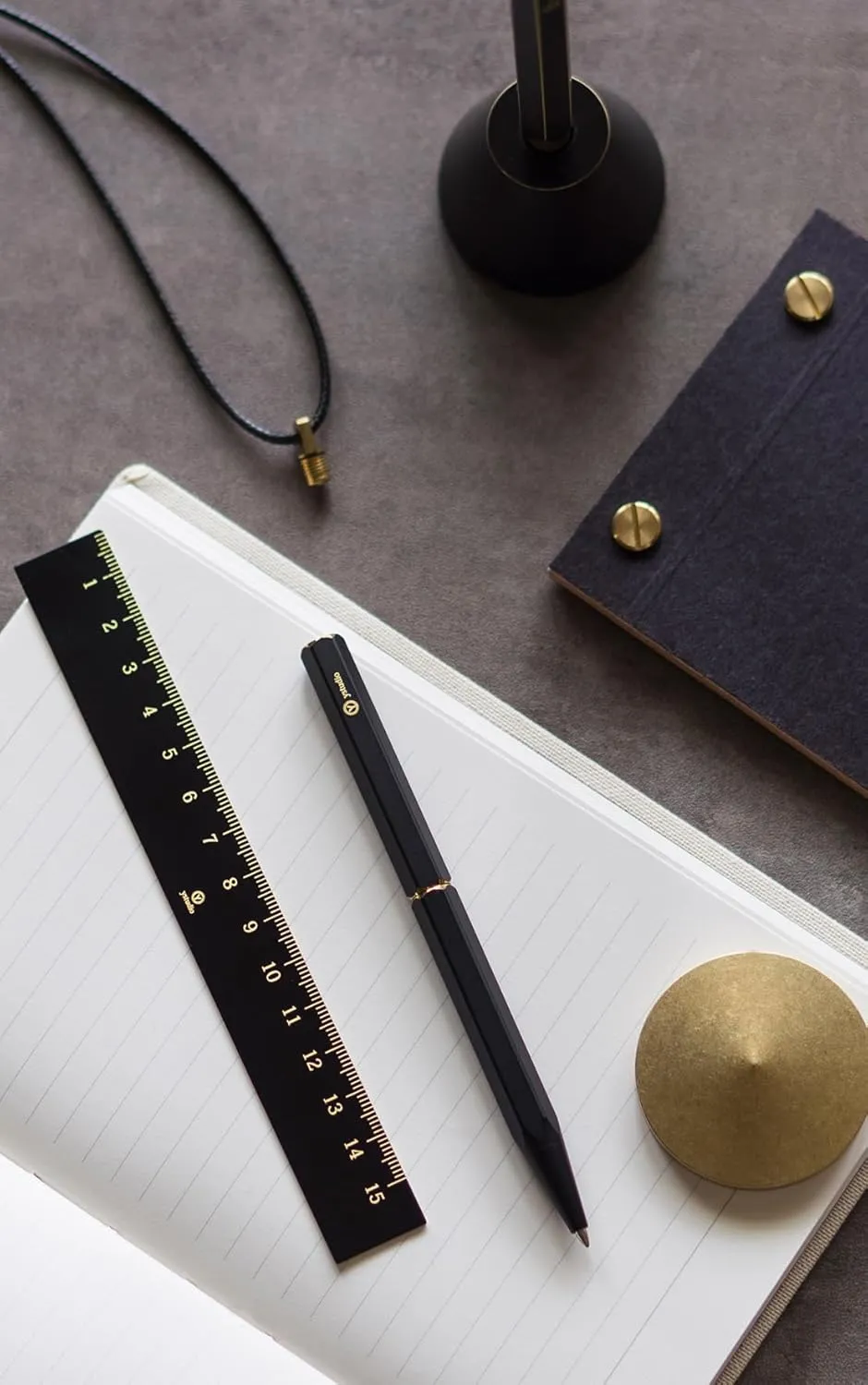 YSTUDIO Black Portable Ball Point Pen | Classic Revolve Series | Functional Hexagonal Metal Brass Body