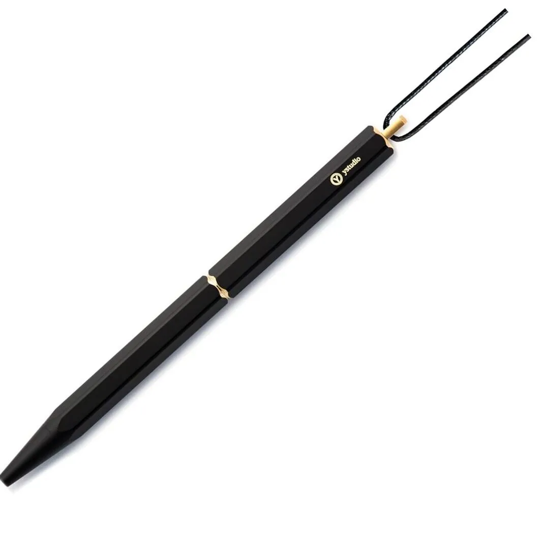 YSTUDIO Black Portable Ball Point Pen | Classic Revolve Series | Functional Hexagonal Metal Brass Body