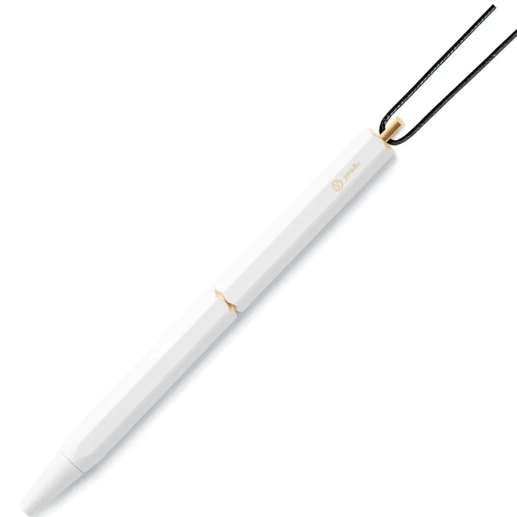 YSTUDIO White Portable Ball Point Pen | Classic Revolve Series | Functional Hexagonal Metal Brass Body