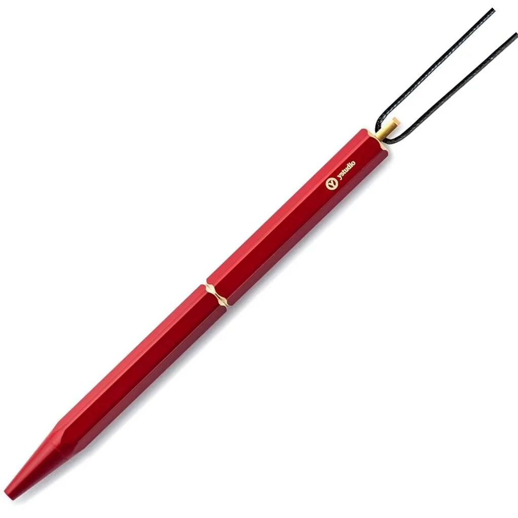 YSTUDIO Red Portable Ball Point Pen | Classic Revolve Series | Functional Hexagonal Metal Brass Body