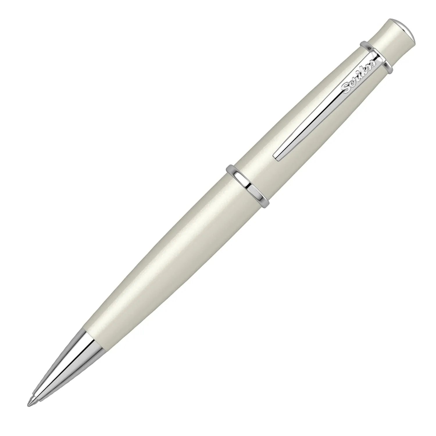 Scrikss Chic Ball Point Pen Ivory Lacquer Brass Body Chrome Plated Metal Accessories