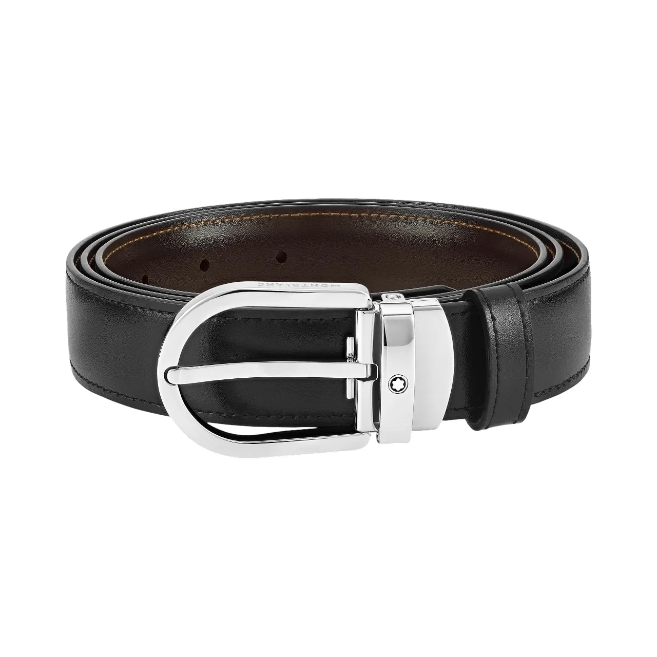 MONTBLANC HORSESHOE BUCKLE BLACK/BROWN 30 MM REVERSIBLE LEATHER BELT