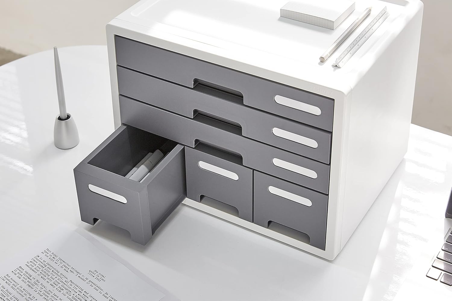 Litem Combo File Cabinet 6 Drawers With Lable Index Grey Desk Organizer Storage Drawers For Office, Home, School Supplies