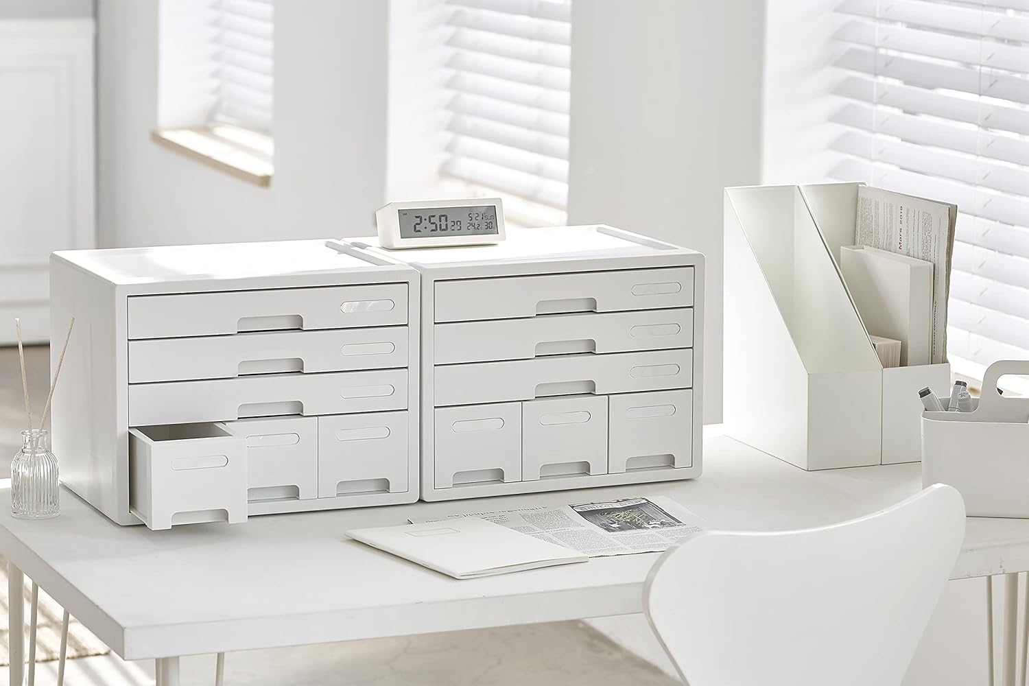 Litem Combo File Cabinet 6 Drawers With Lable Index White Desk Organizer Storage Drawers For Office, Home, School Supplies