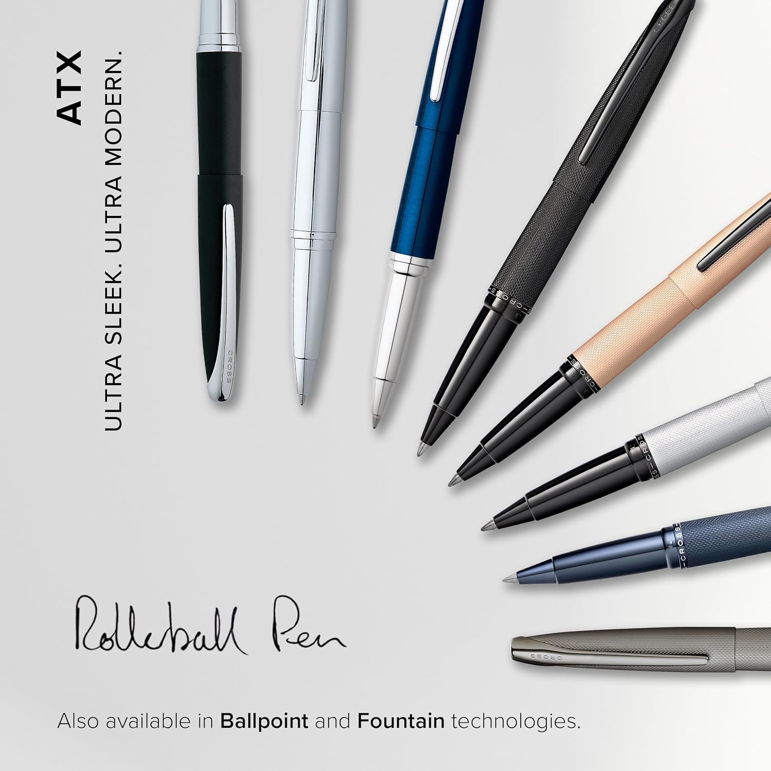 Cross ATX Rollerball Pen With Polished Black PVD Appointments - Brushed Chrome - 885-43