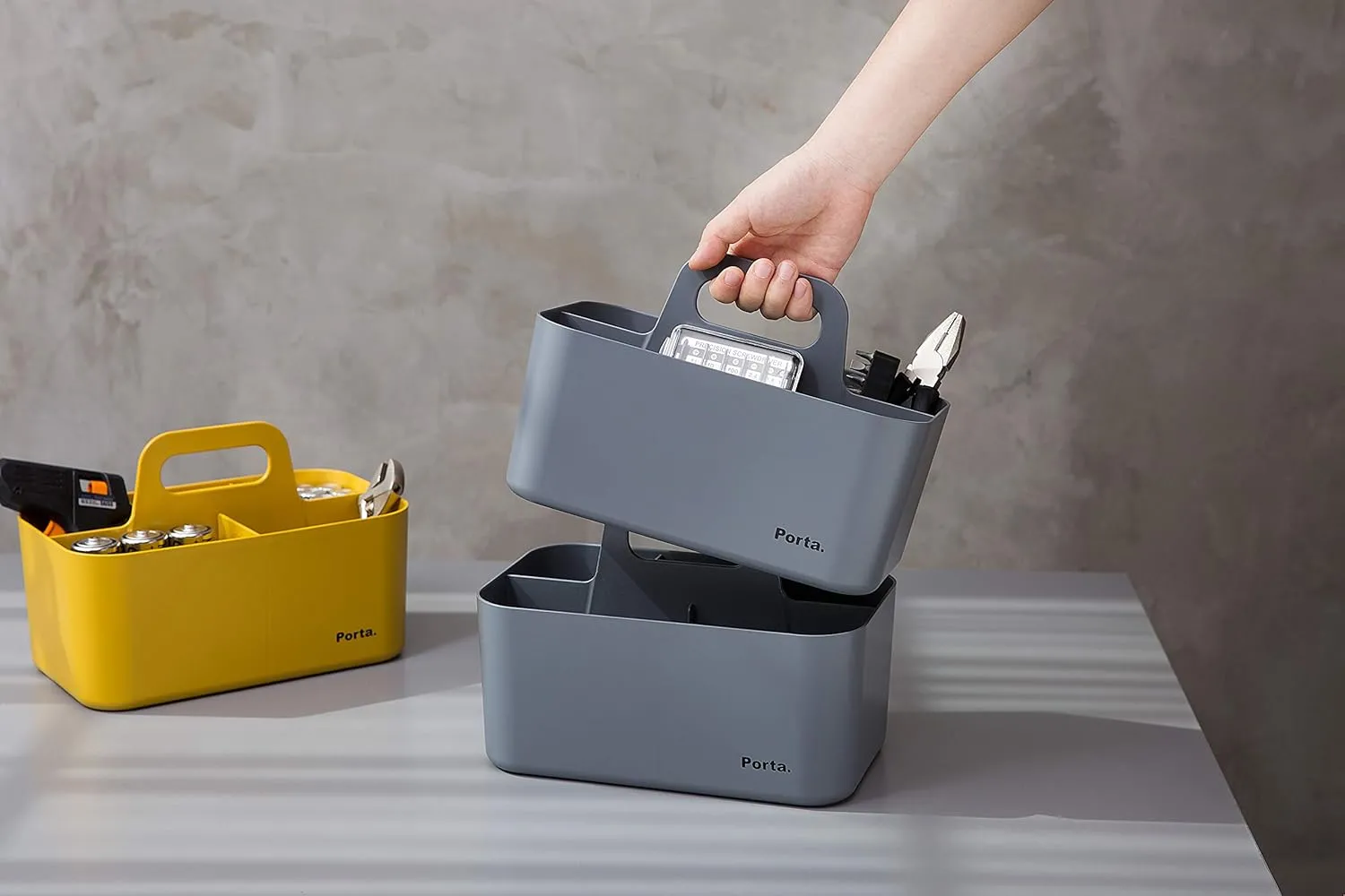 Litem Porta Compact - A Compact & Stackable Storage Unit for organizing Small Objects in Office & Home (Yellow)