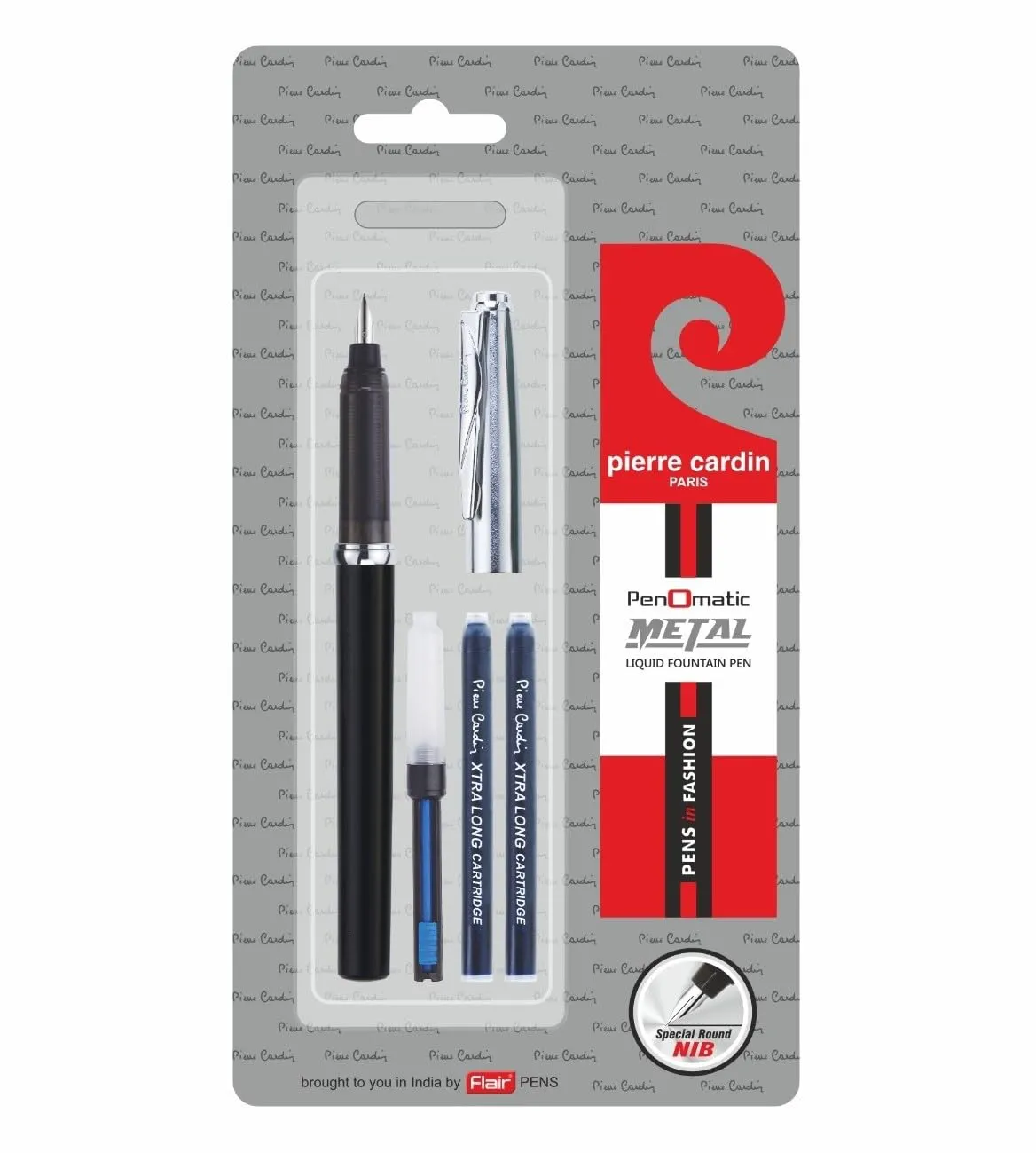 Pierre Cardin Penomatic Premium Fountain Pen | Luxurious Glossy Finish Body with Silver Finish Cap | Free Coverter