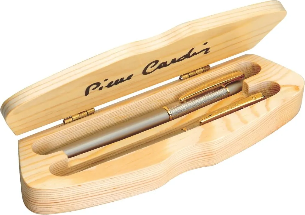 Pierre Cardin Eiffel Tower Premium Gift Set | Fancy Satin Nickle Finish Twist Mechanism Ball Pen with Roller Pen Set | Ideal for Festive