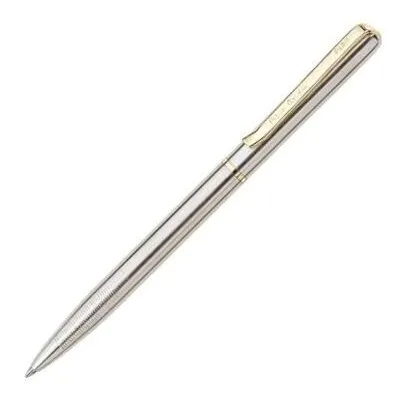 Pierre Cardin Triumph DLX Premium Metal Ball Pen With Twist Mechanism | Luxurious Satin Nickle Finish Slim Body Design with Long Gold Finish Clip | Ideal for Festive