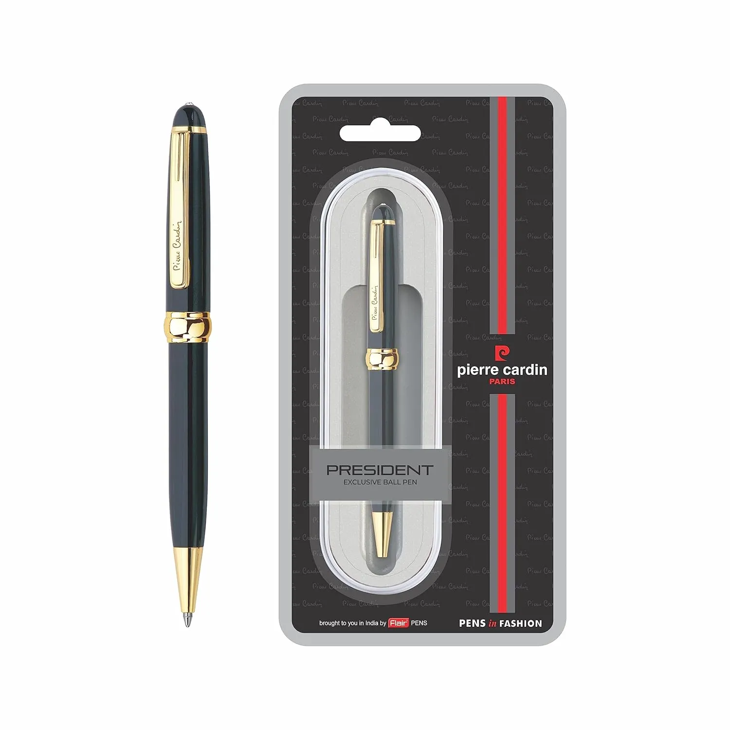 Pierre Cardin President Premium Metal Ball Pen with Twist Mechanism | Luxurious Black Lacquer Finish Body with Golden Trims | Ideal for Festive