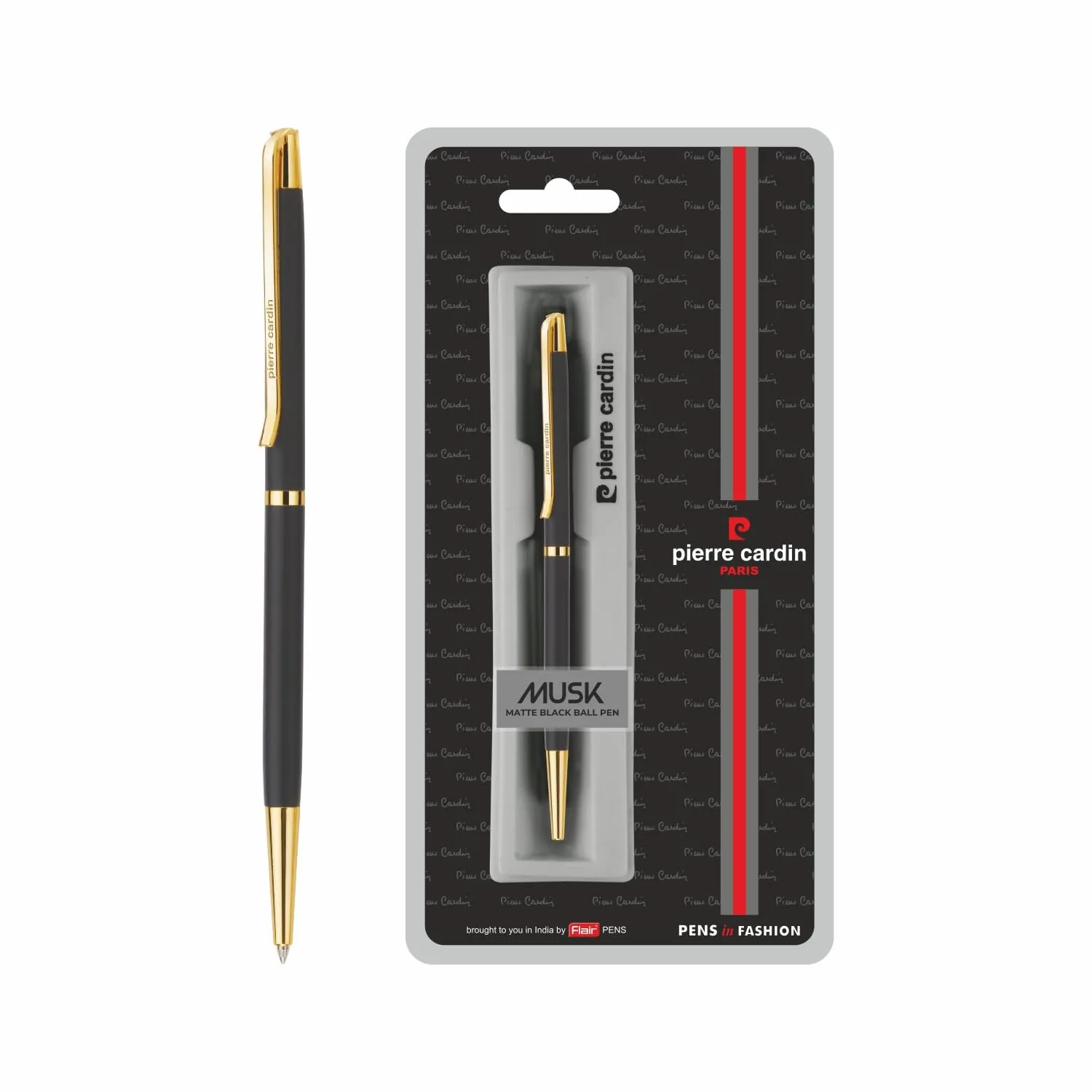 Pierre Cardin Musk Matt Black Premium Ball Pen With Twist Mechanism | Luxurious Slim Body Design with Long Gold Finish Clip | Ideal for Festive