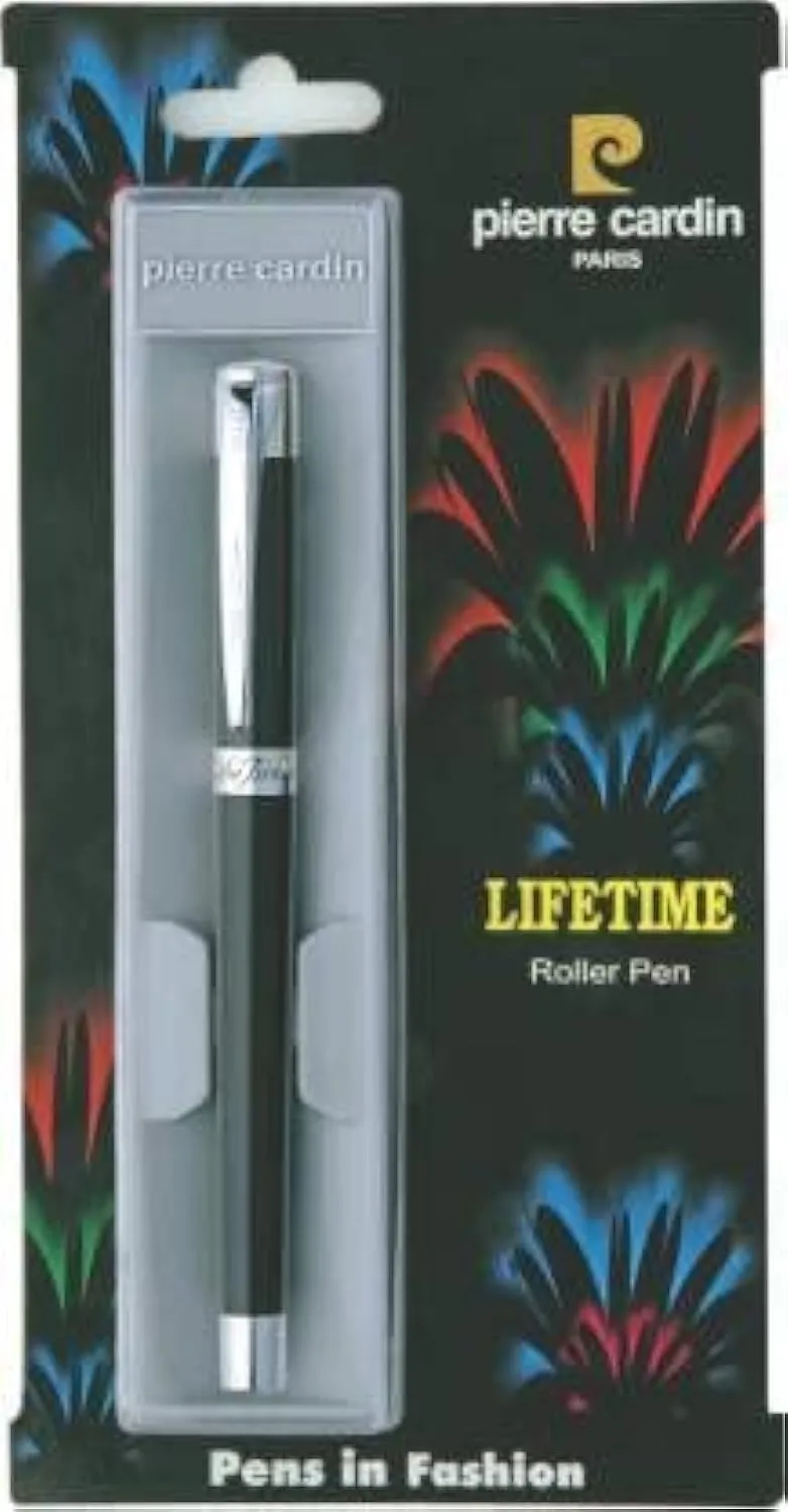 Pierre Cardin Life Time Premium Metal Roller Ball Pen | Luxurious Black Lacquered Finish Body with Satin Silver Trim | Ideal for Festive