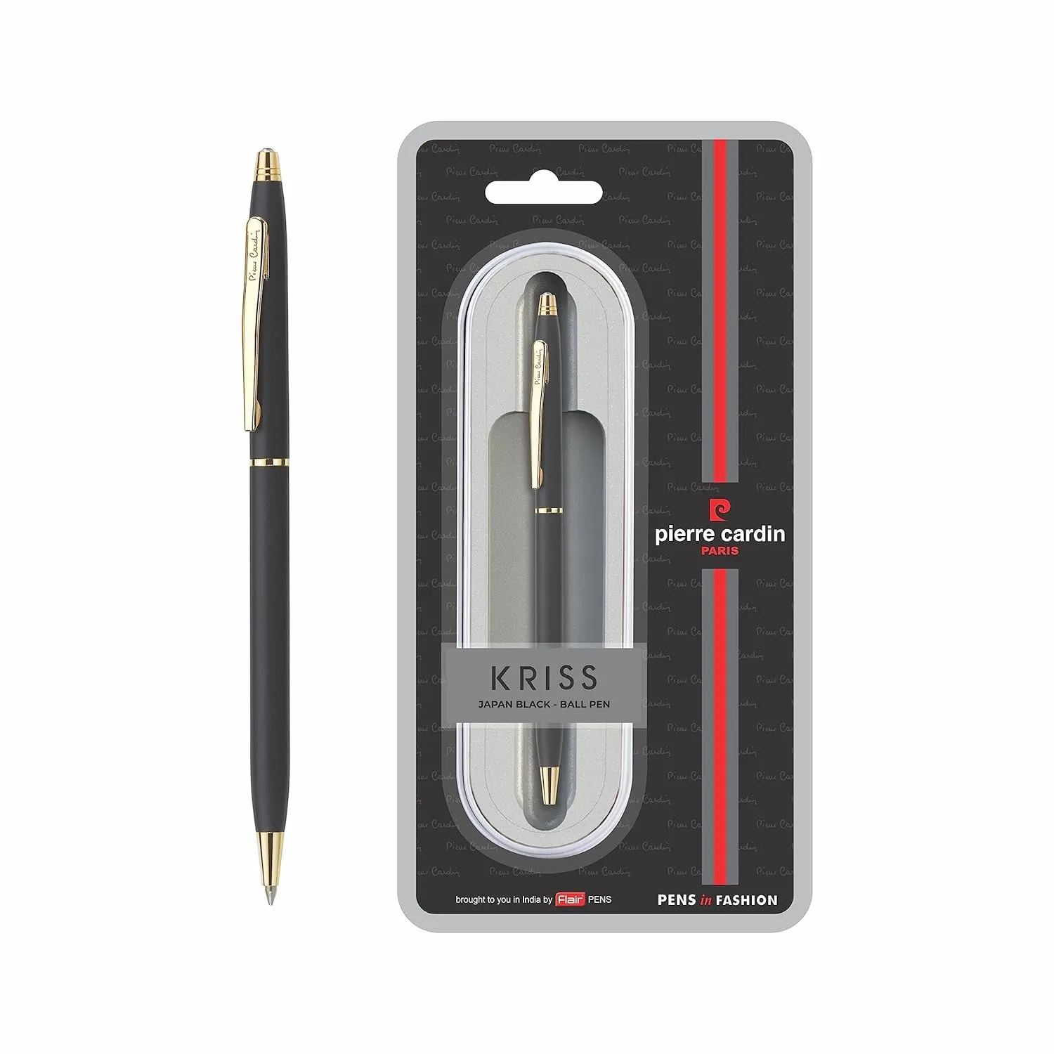 Pierre Cardin Kriss Japan Black Ball Pen with Twist Mechanism | Premium Matt Finish Texture with Crystal Studd on Top | Ideal For Christmas, New Year