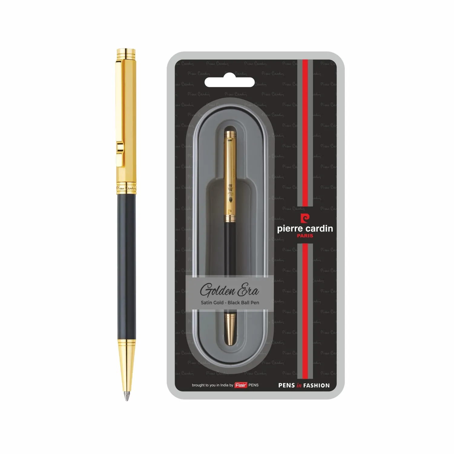Pierre Cardin Golden Era Premium Metal Ball Pen | Luxurious Acrylic Black Body with Satin Gold Finish Clip | Ideal For Christmas, New Year