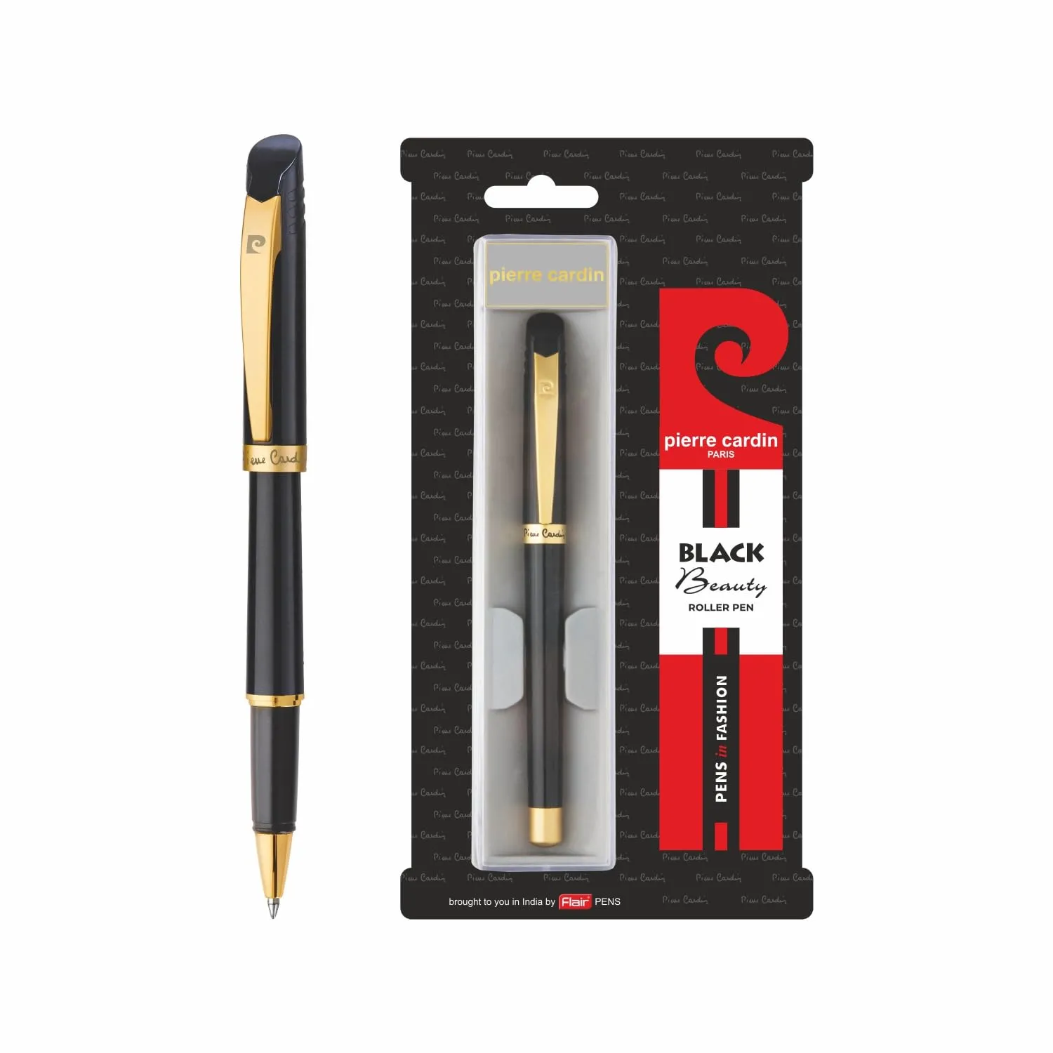 Pierre Cardin Black Beauty Premium Metal Roller Ball Pen | Luxurious Acrylic Black Body with Satin Gold Finish Clip | Ideal for Festive