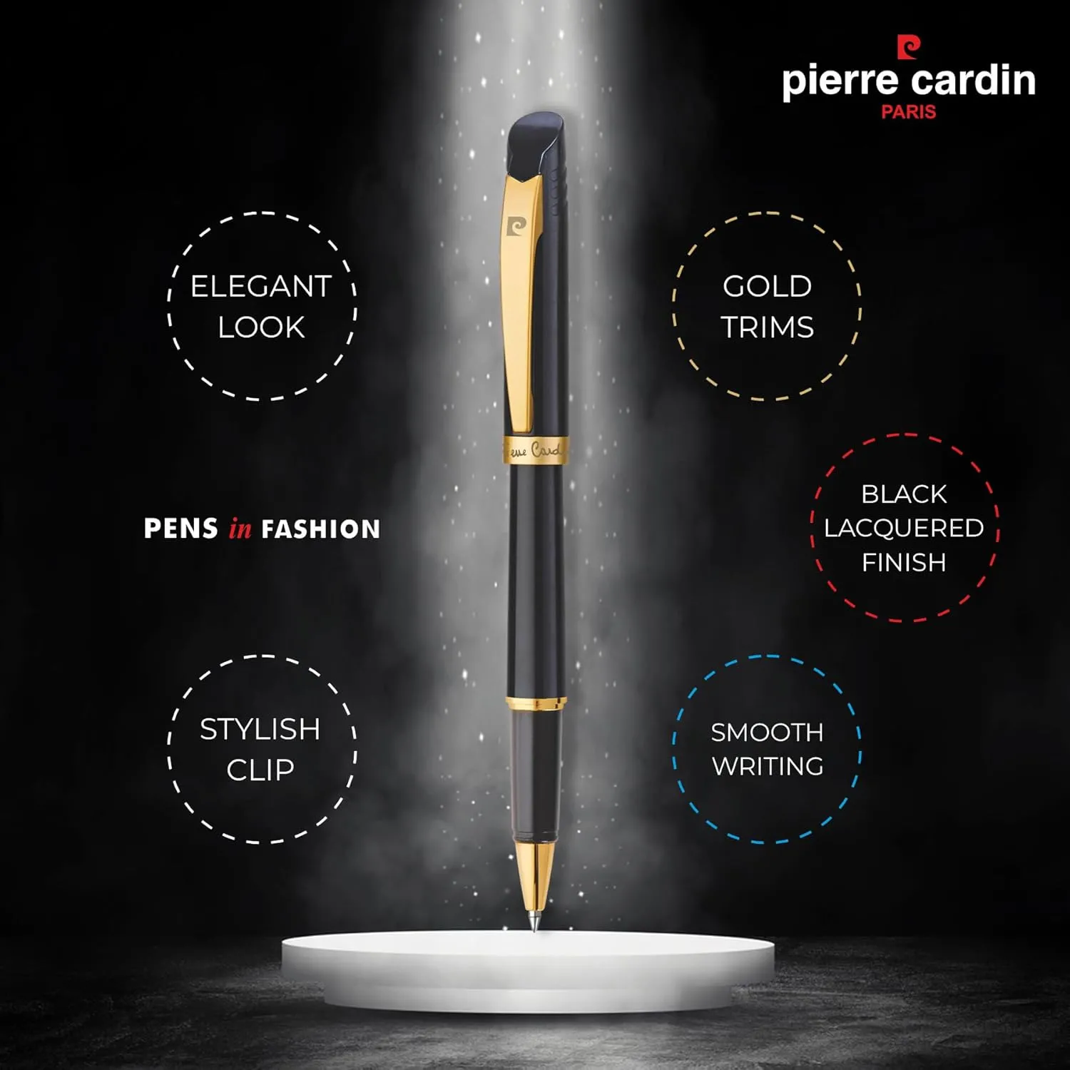 Pierre Cardin Black Beauty Premium Metal Roller Ball Pen | Luxurious Acrylic Black Body with Satin Gold Finish Clip | Ideal for Festive