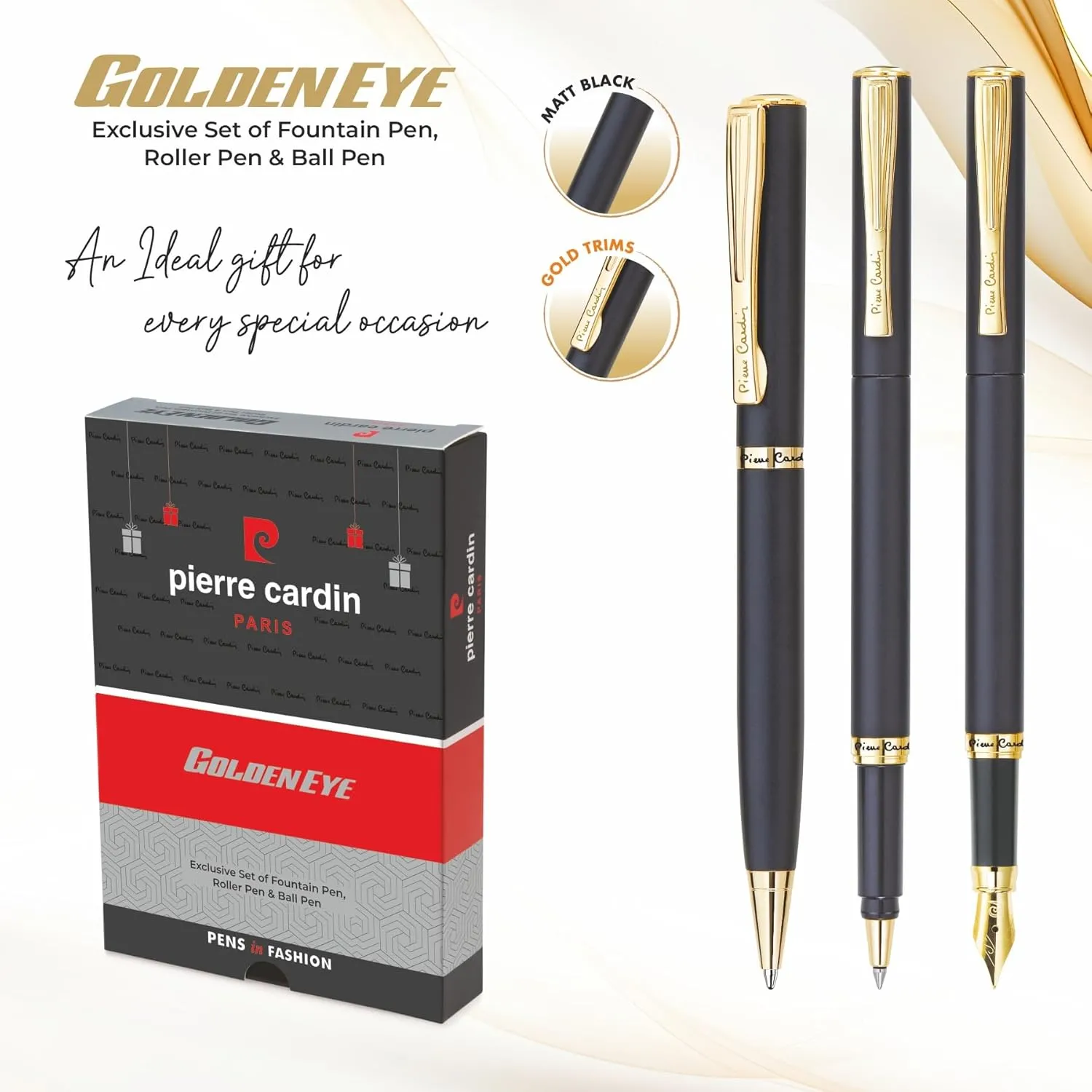 Pierre Cardin Golden Eye Gift Set | Premium Combo of Fountain Pen, Roller Pen