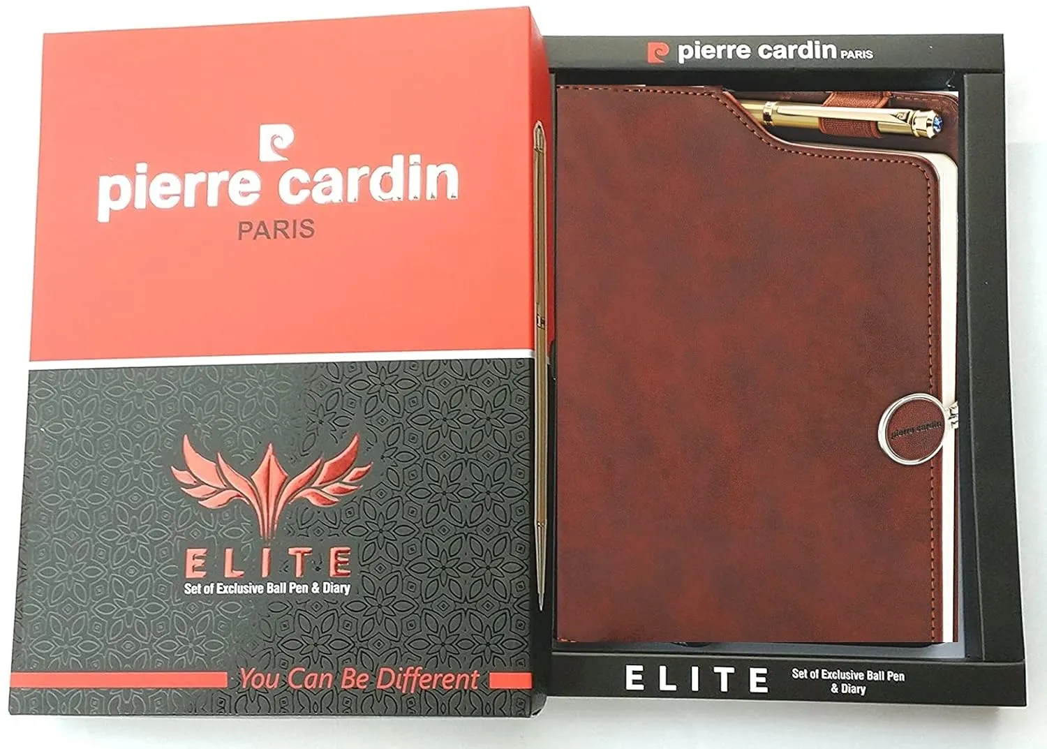 Pierre Cardin Elite Gift Set | Luxurious Satin Gold Finished Ball Pen & Premium Leather Diary with Magnetic Closure | Ideal for Festive & Corporate Gifting