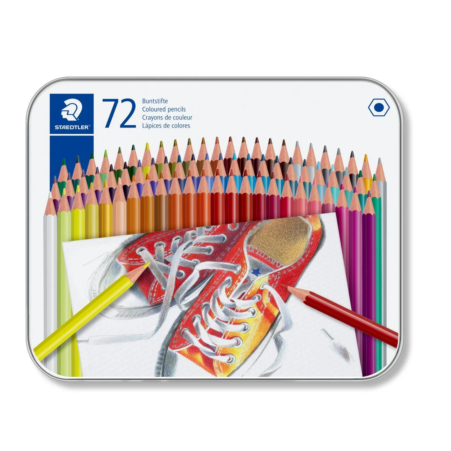 STAEDTLER Coloured Hexagonal Pencils in metal box packing of 72 coloured pencils