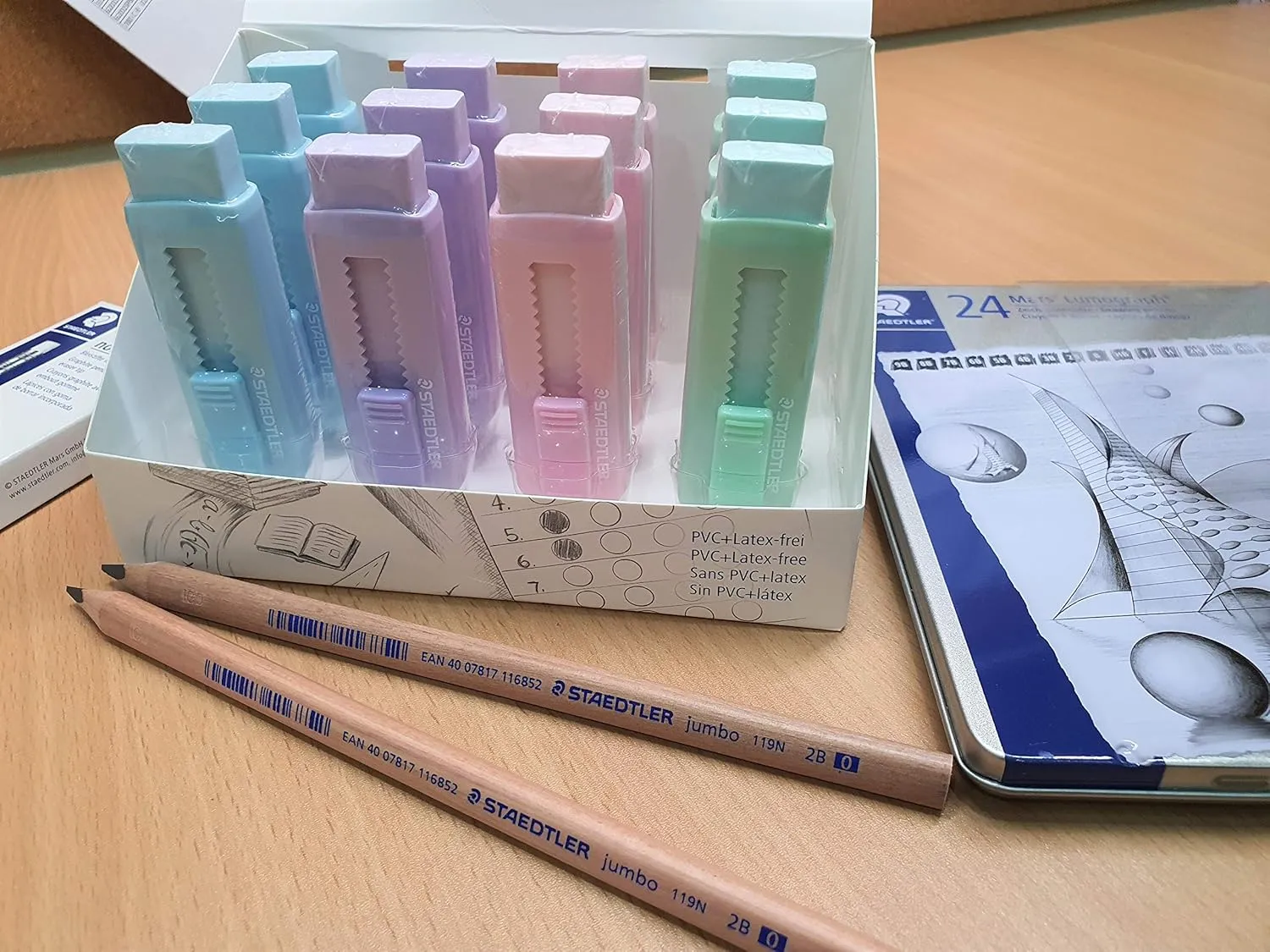 Staedtler Sliding retractable pencil eraser with plastic sleeve, assorted soft pastel color 4 Pack