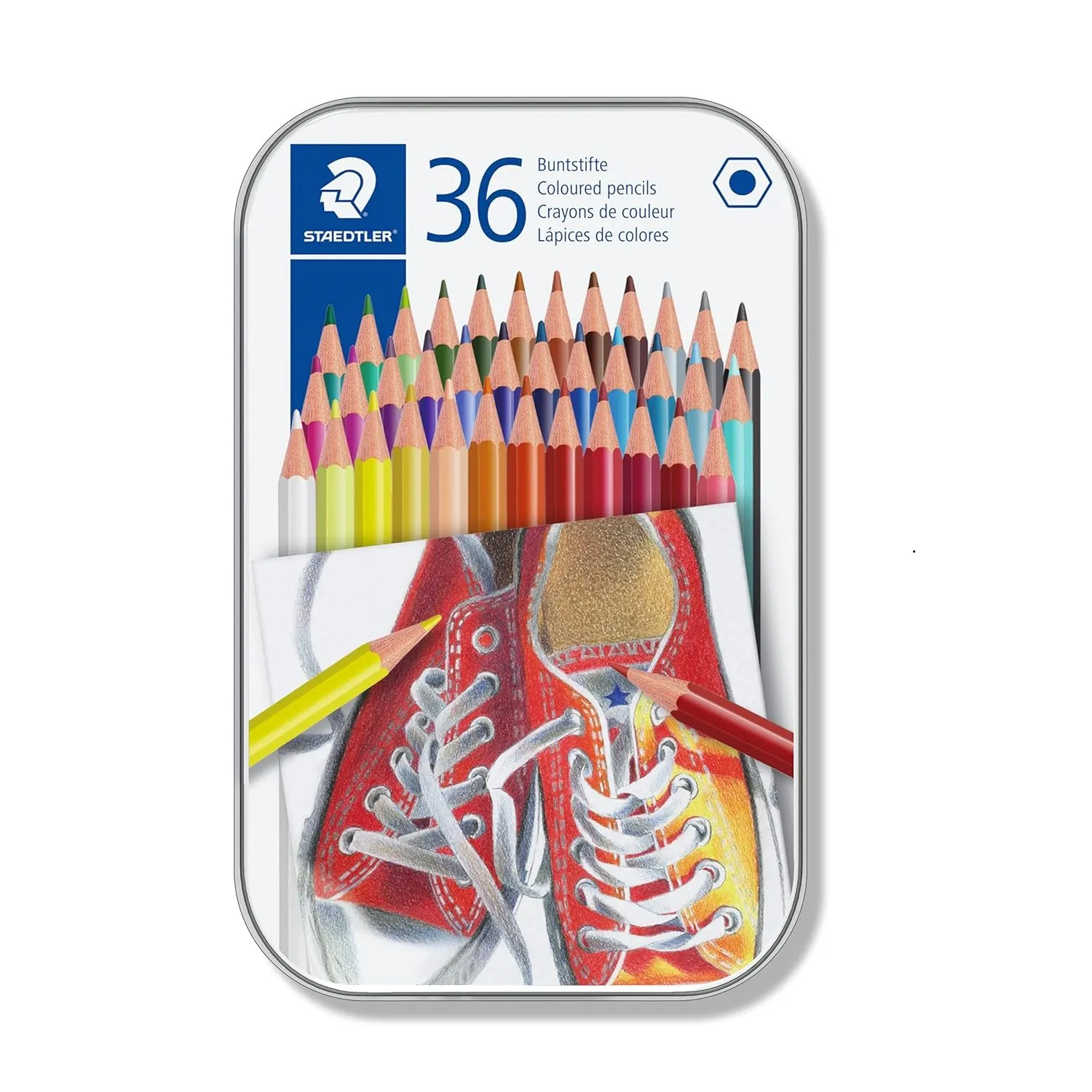 STAEDTLER Coloured Hexagonal Pencils in metal box packing of 36 coloured pencils 175 M36