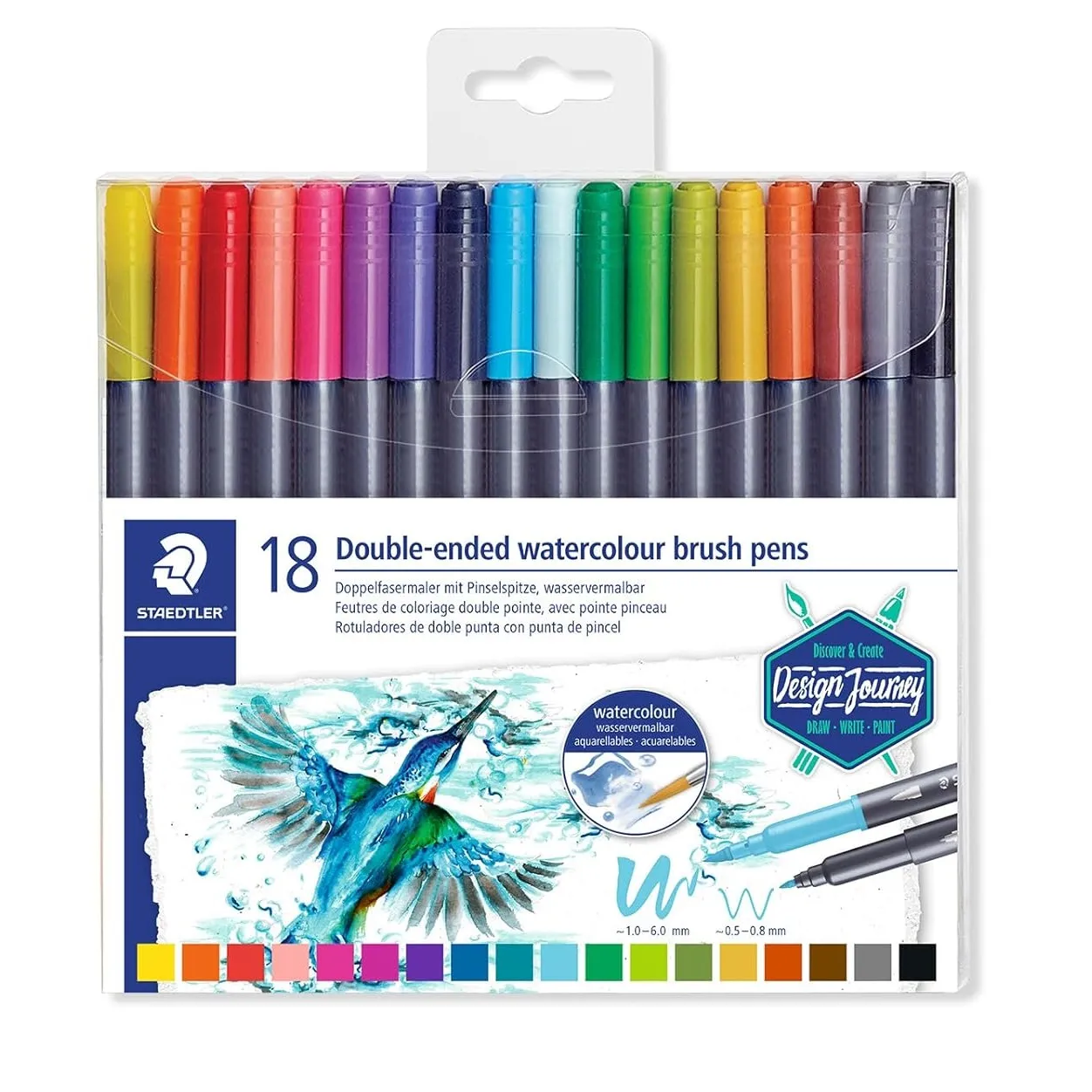 Staedtler Double Side Watercolour Fine Brush Pen Set (Pack of 18, Multicolor)