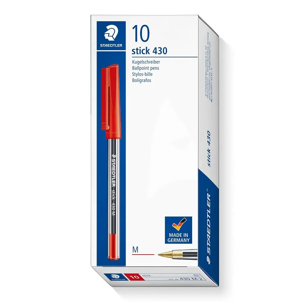 Staedtler Stick 430 M-2 Medium Ballpoint Pen - Red (Box of 10)