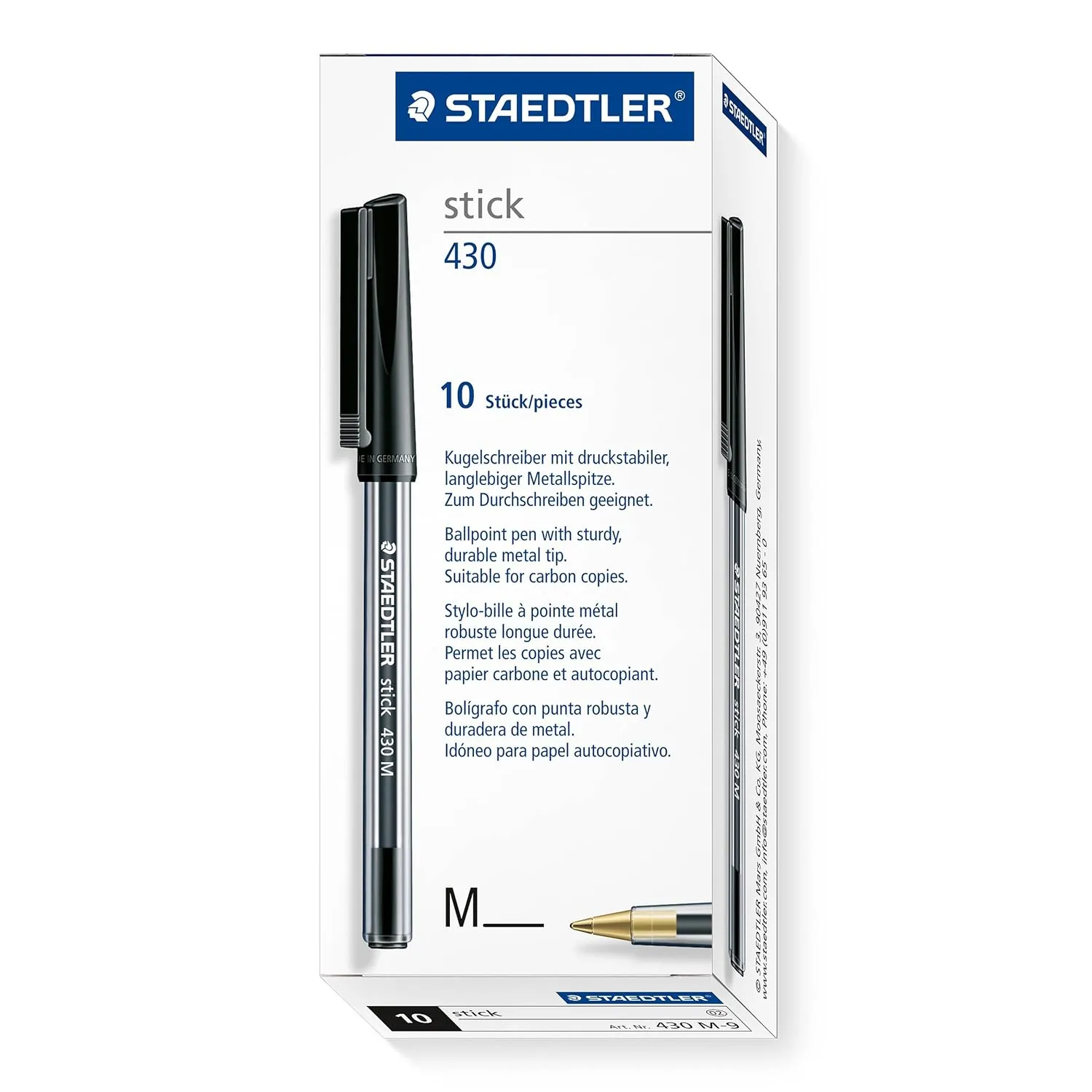 Staedtler Stick 430 M-9 Medium Ballpoint Pen - Pack of 10 (Black)