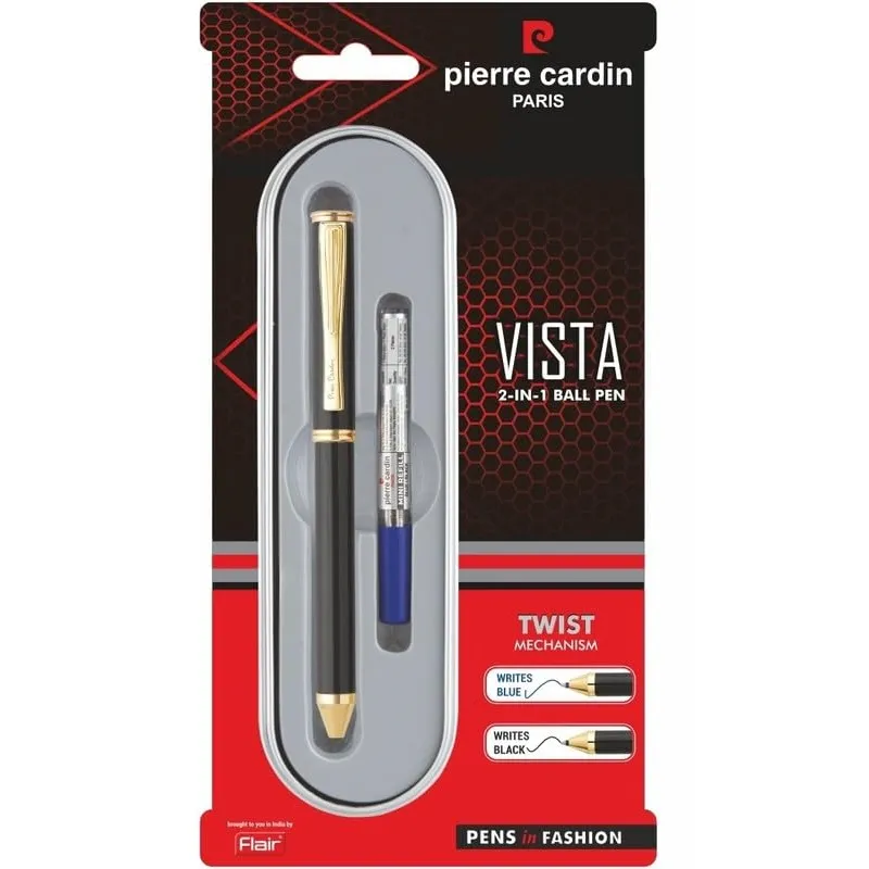 Pierre Cardin Vista 2-in-1 Twist Mechanism Ball Pen | Luxurious Metal Body Design with Golden Trims | Ideal for Festive