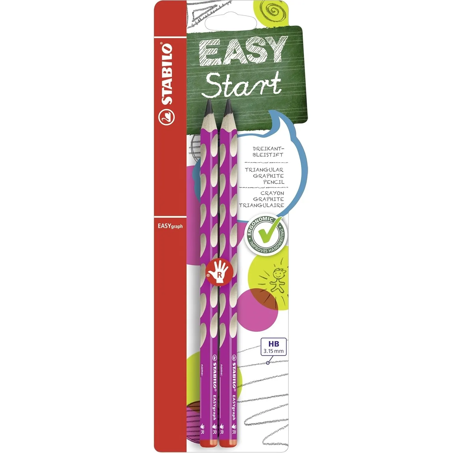 STABILO 3.15 mm HB Ergonomic Graphite Wooden Pencil | Right Handed | Easygraph | Pack of 2 | Pink