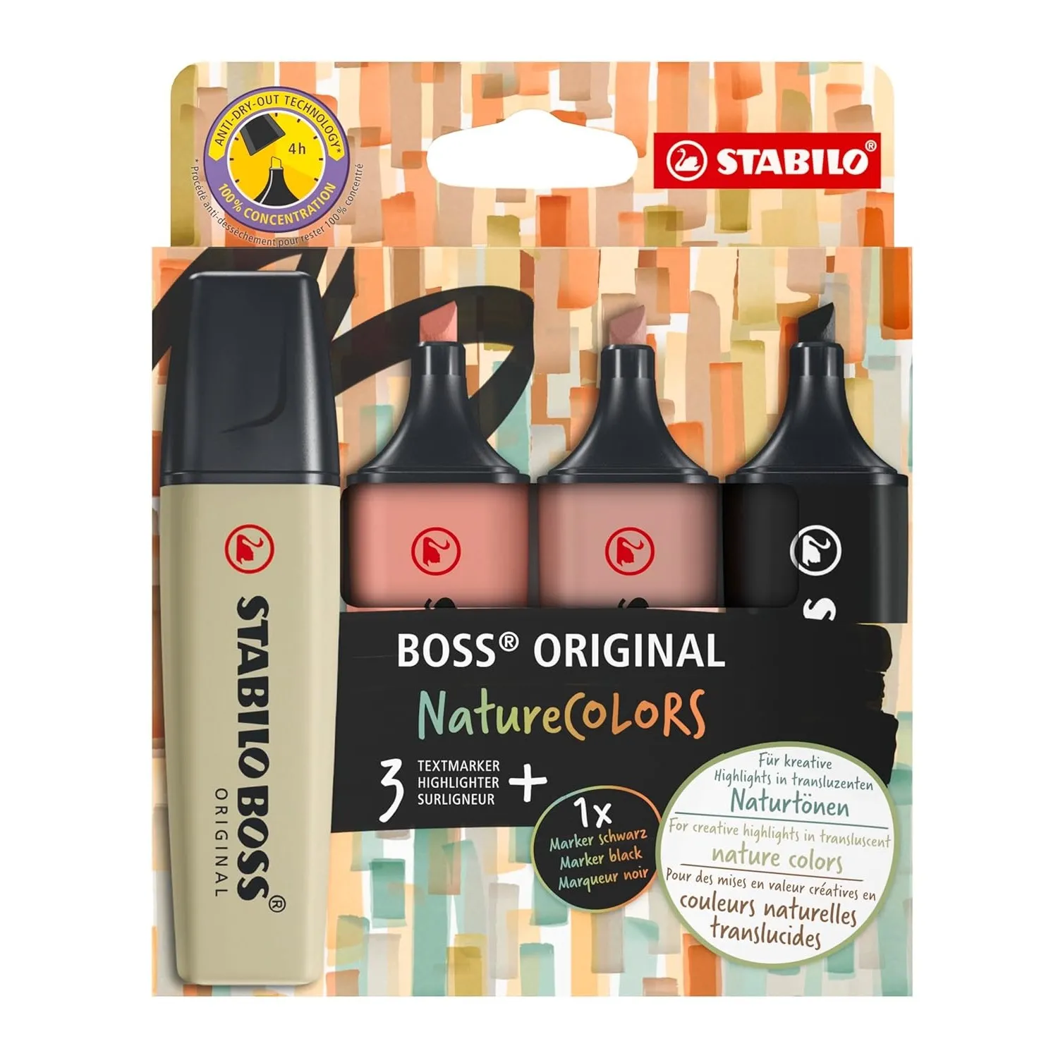 STABILO Aesthetic Highlighter Pen Set | BOSS ORIGINAL NatureCOLORS | Pack of 4 | Mud Green, Sienna, Umber, Black