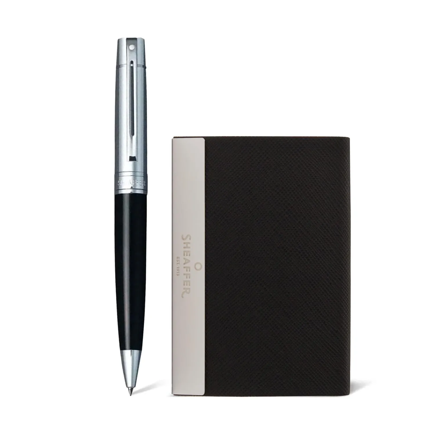 Sheaffer Gift Set 300 Ballpoint Pen with Business Card Holder Glossy Black with Chrome Trims | Pen Set for Gift