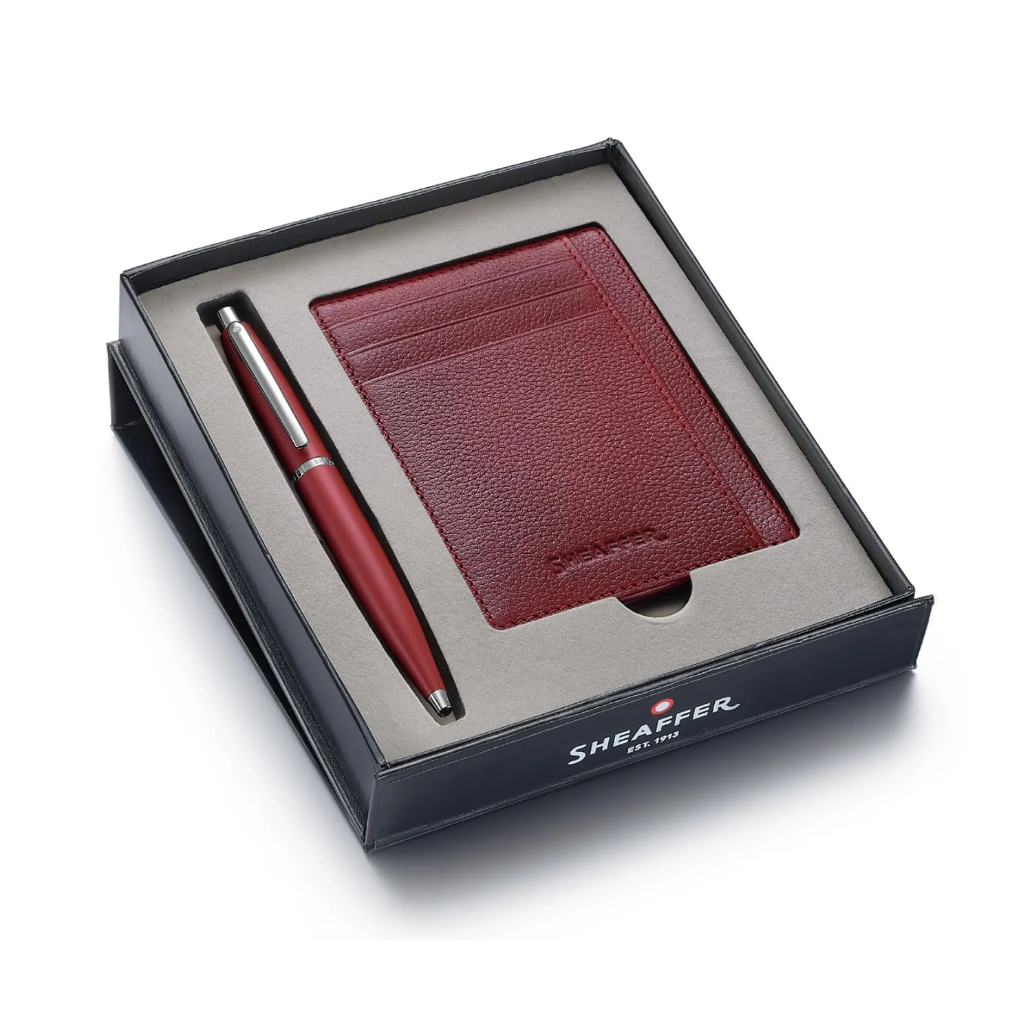 Sheaffer Gift Set VFM 9403 Excessive Red Ballpoint Pen with Scarlet Blaze Credit Card Holder | Premium Gift Sets