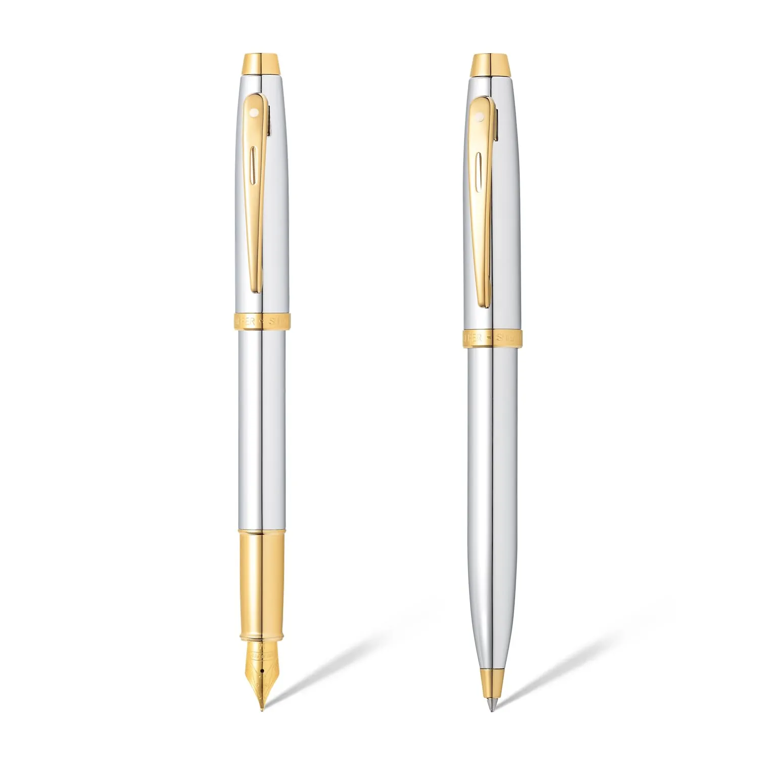 Sheaffer Gift Pack | Set of Fountain Pen   Ballpoint Pen | 100 E9340 Bright Chrome with Gold tone trim