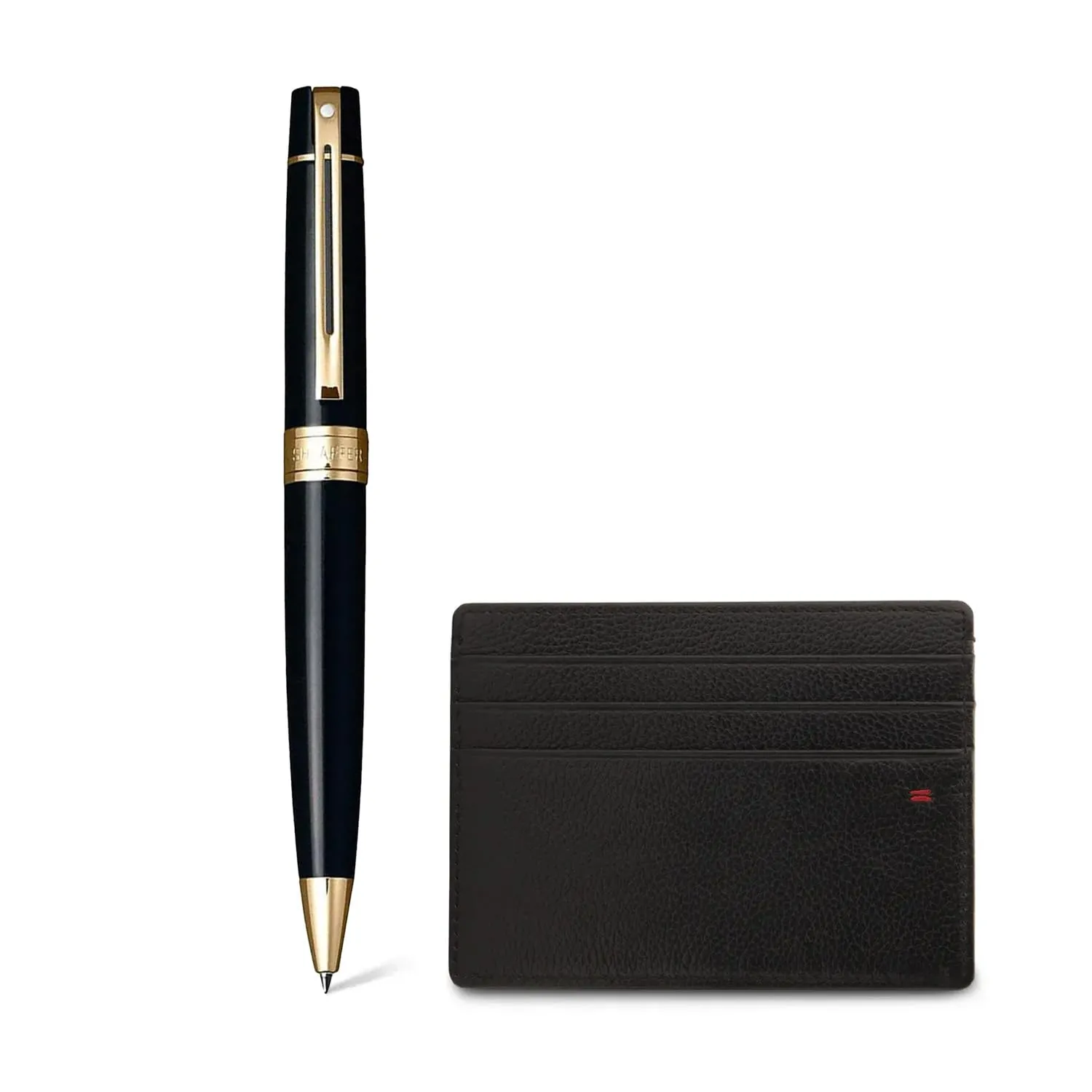 Sheaffer Gift Set 300 Ballpoint Pen with Credit Card Holder Glossy Black with Gold Trims | Pen Set for Gift