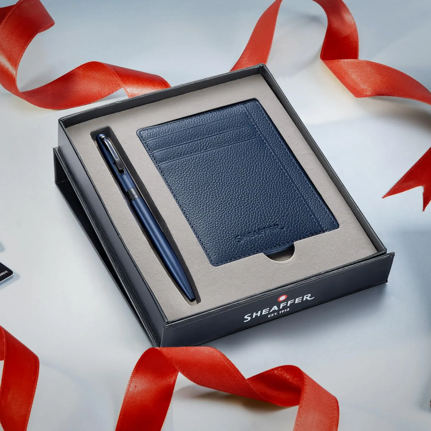 Sheaffer Gift Set | Reminder 9018 Matte Blue Ball Point Pen with Sapphire Night Credit Card Holder | Premium Gift Sets