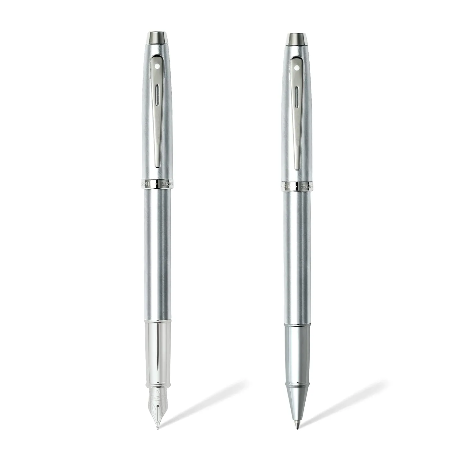 Sheaffer Gift Pack | Set of Fountain Pen   Rollerball Pen | 100 E9306 Brushed Chrome with Chrome Trim