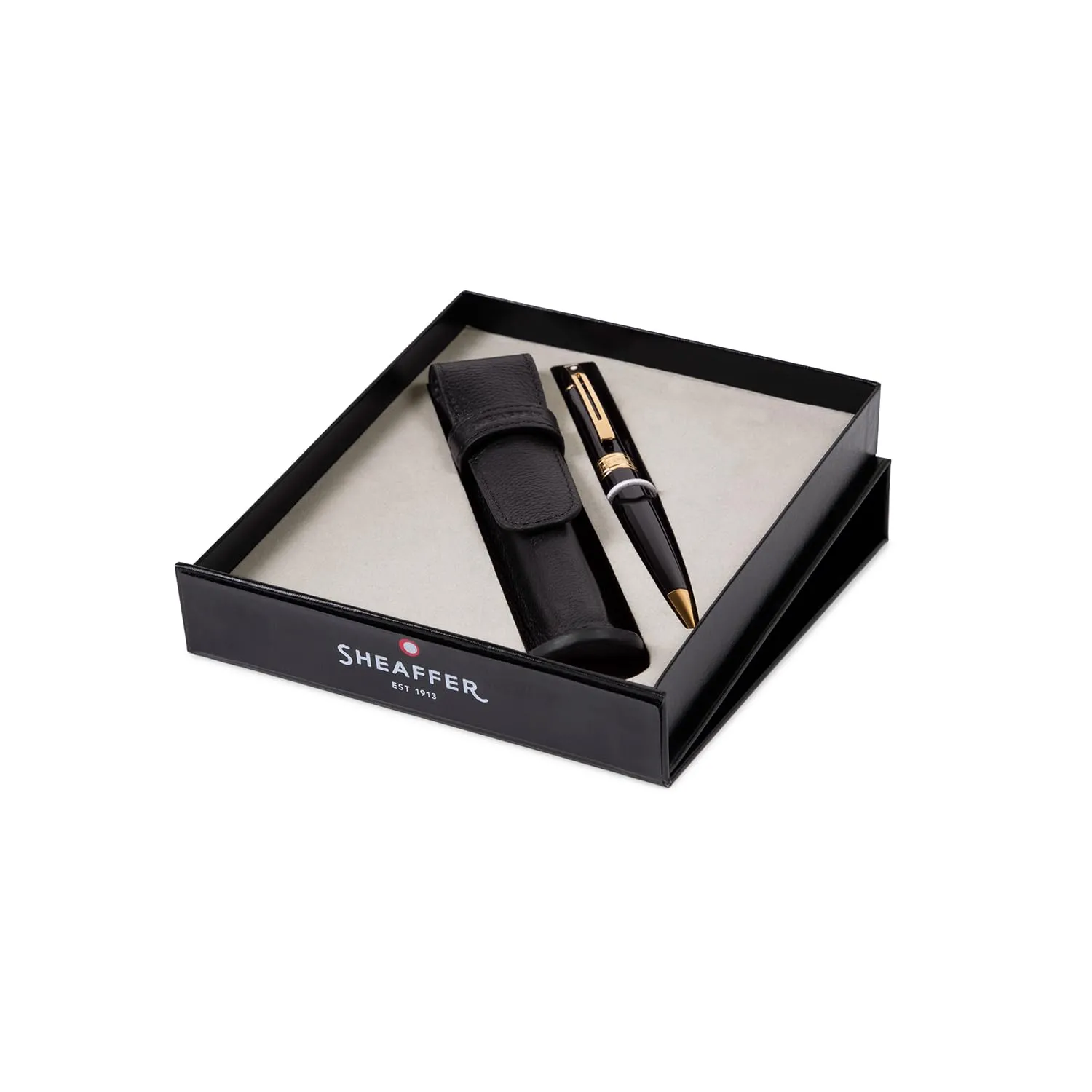 Sheaffer Gift Set | Glossy Black 300 9325 Ballpoint Pen With Gold-Tone Trim Pen Pouch | Premium Giftset