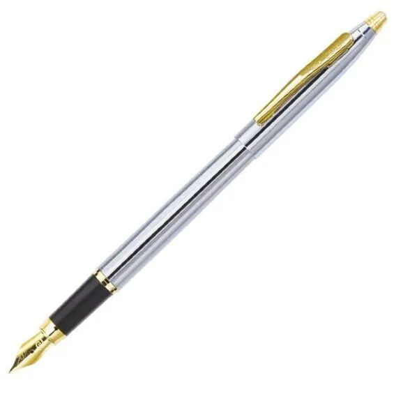 Pierre Cardin Kriss White Gold Premium Fountain Pen | Luxurious Golden Trim