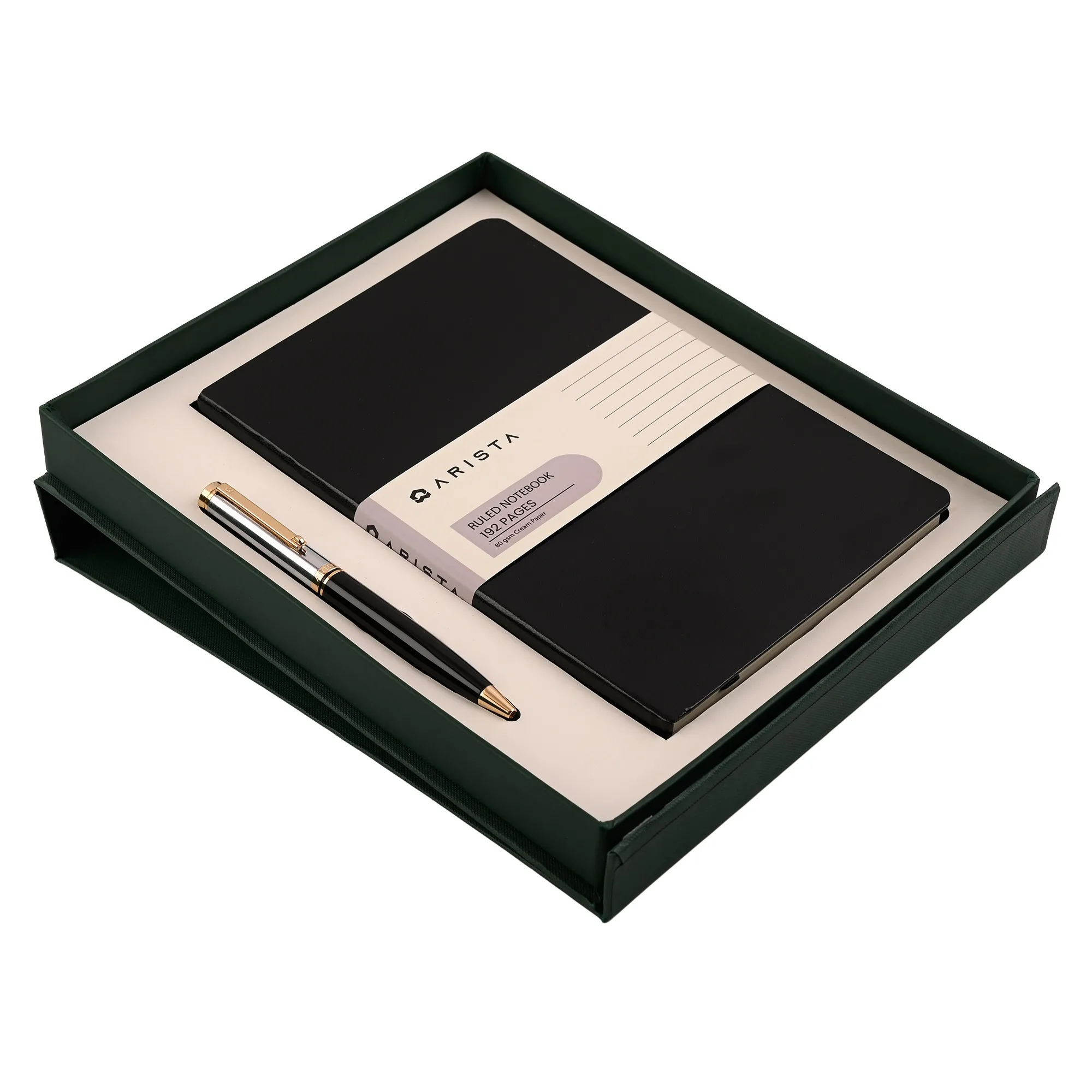 ARISTA Switch Ballpoint Pen | Black Barrel | Chrome Cap | 24 CT Gold Plated Trim | A5 Ruled note book 192 pages