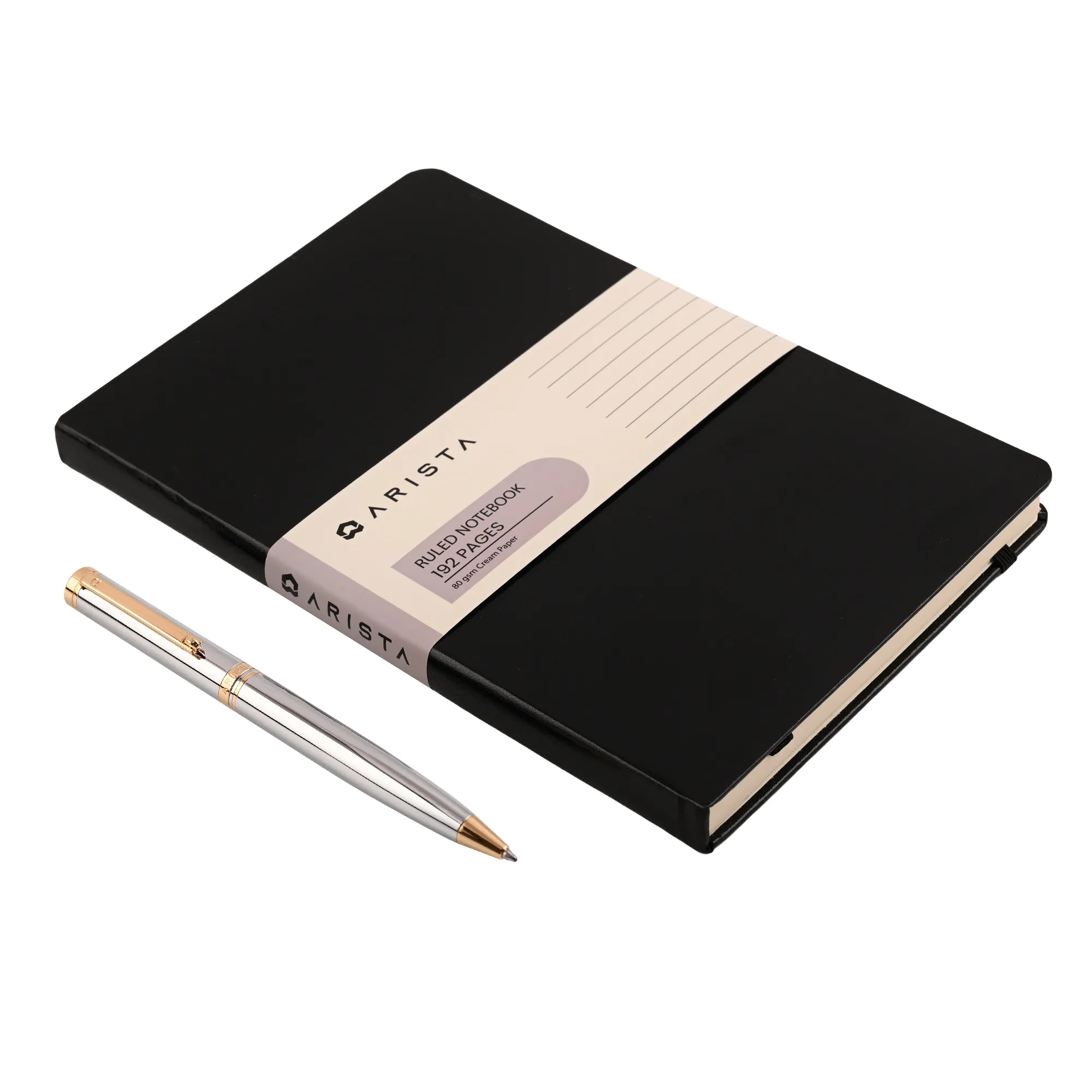 ARISTA Switch Ballpoint Pen | Chrome | 24 CT Gold Plated Trim | With A5 Ruled Note Book 192 Pages