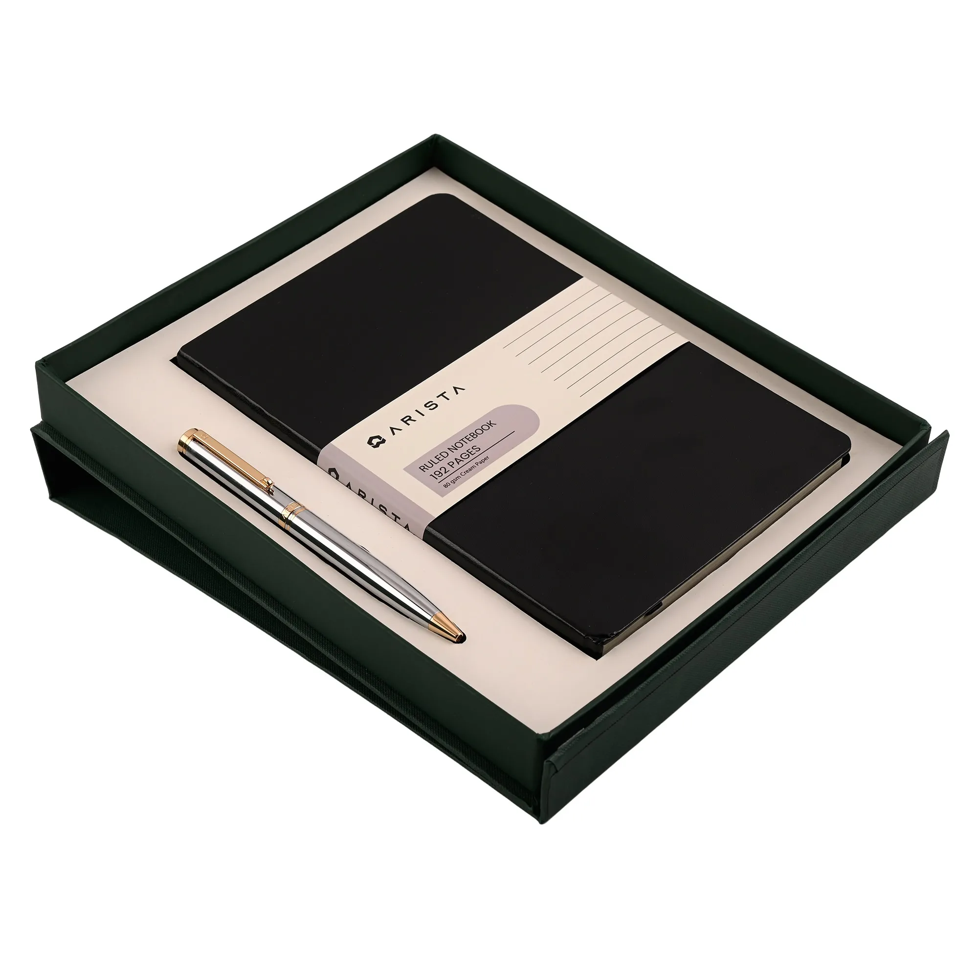 ARISTA Switch Ballpoint Pen | Chrome | 24 CT Gold Plated Trim | With A5 Ruled Note Book 192 Pages