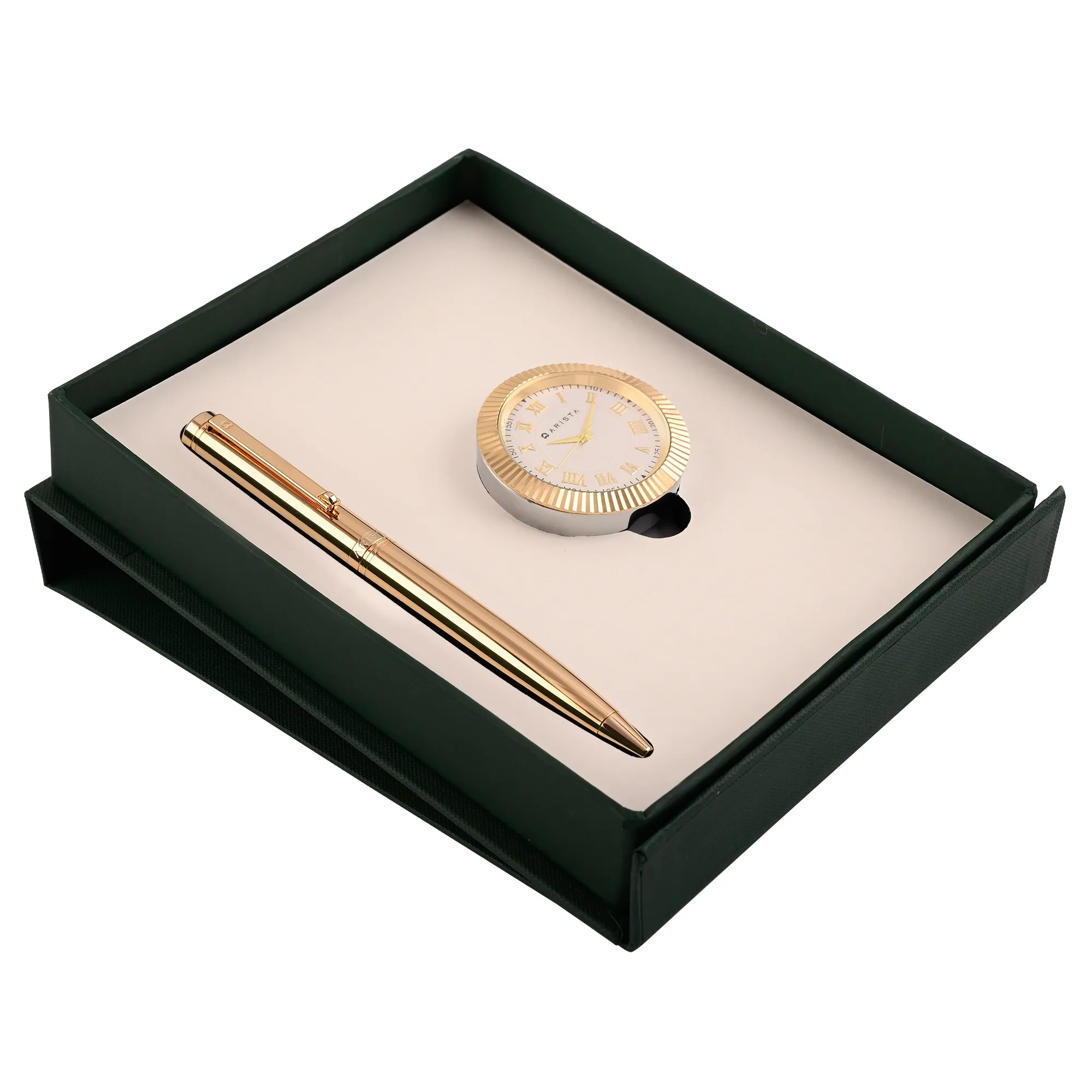 ARISTA Switch Ballpoint Pen | Full Gold | With Gold Table Clock