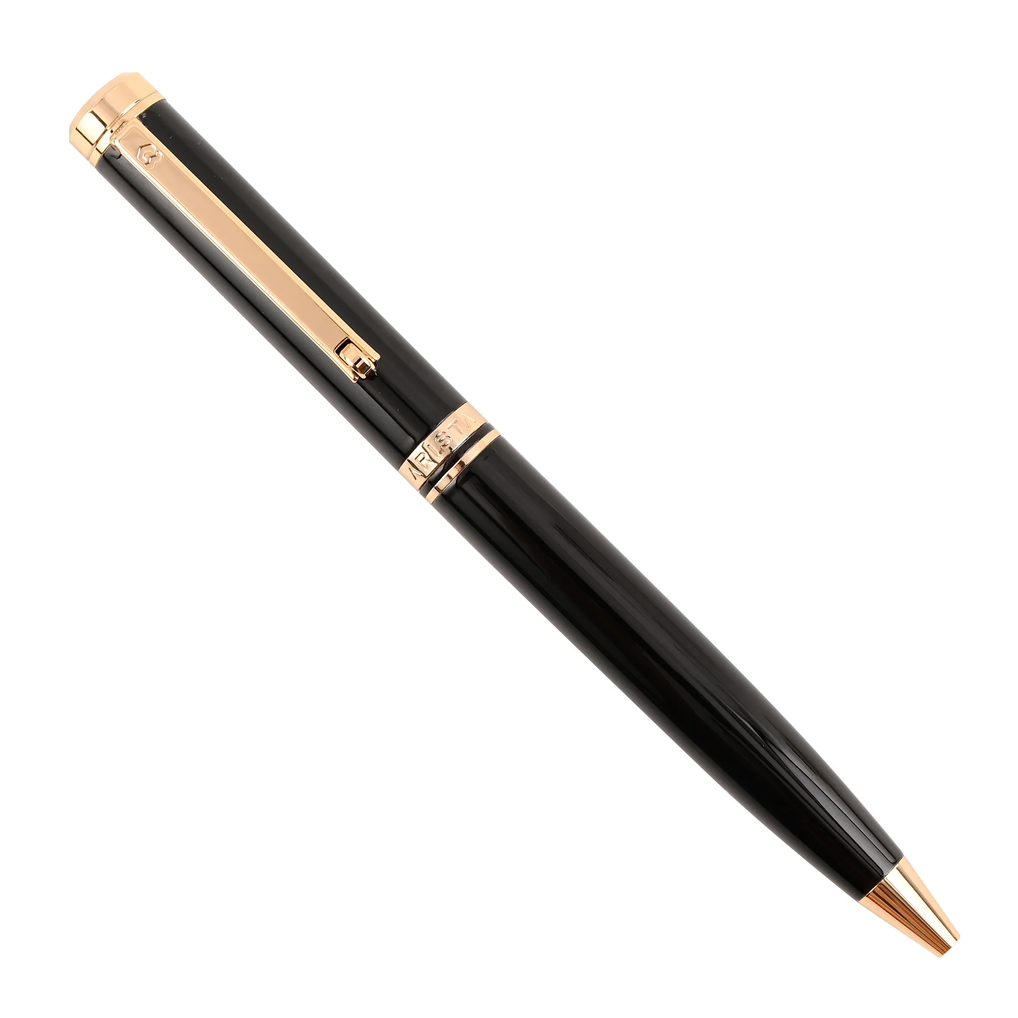 ARISTA Switch Ballpoint Pen | Black Barrel |  | 24 CT Gold Plated Trim | With Premium Box