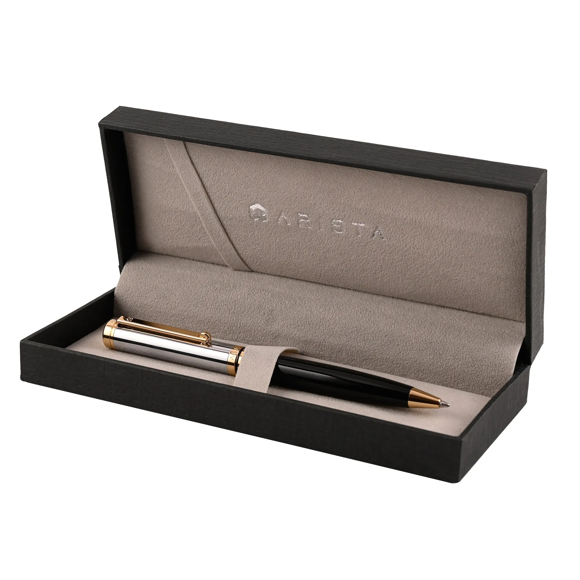 ARISTA Switch Ballpoint Pen | Black Barrel | Chrome Cap  | 24 CT Gold Plated Trim | With Premium Box