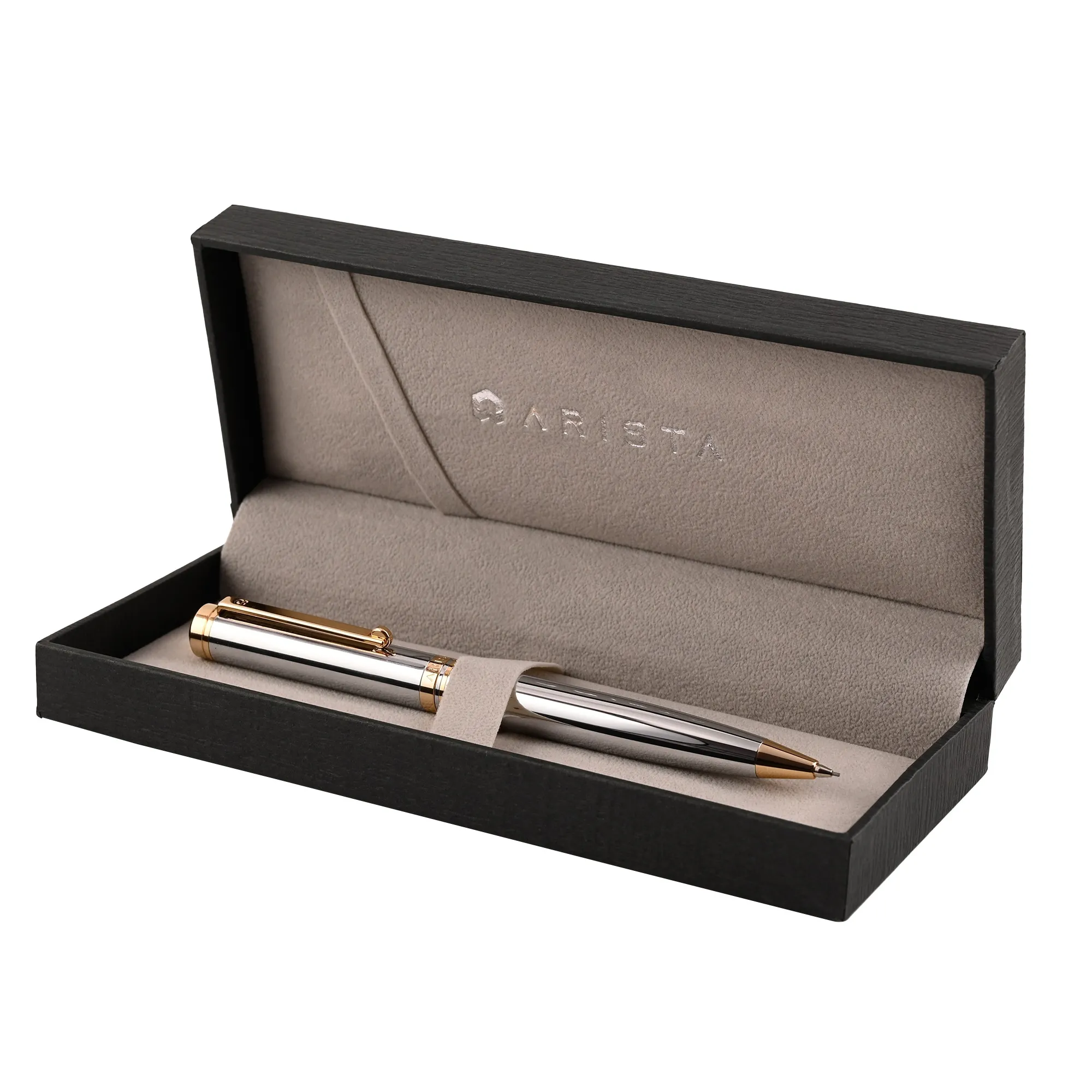 Arista 0.7 MM Mechanical Pencil | Chrome | 24 CT Gold Plated Trim| With Premium Box
