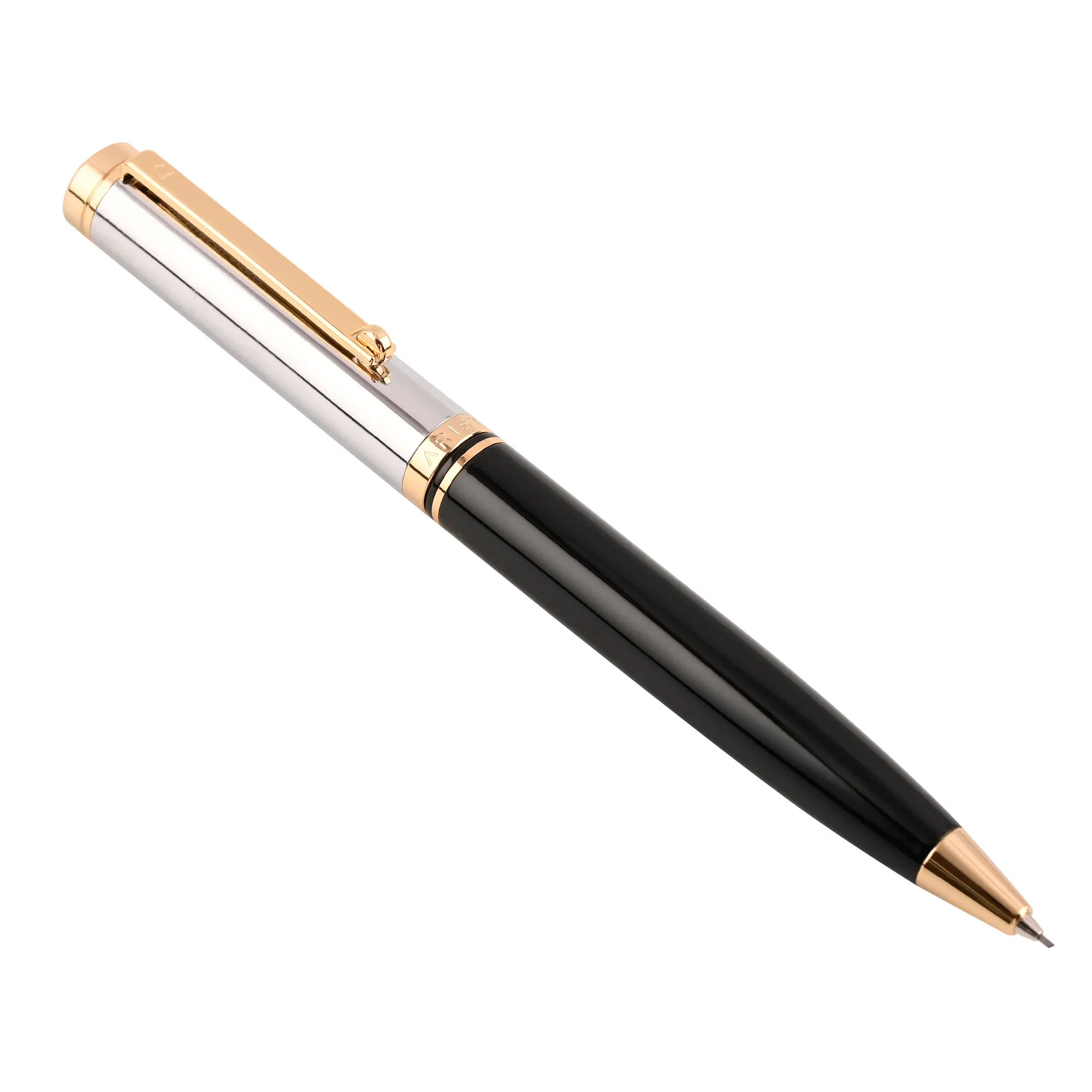 ARISTA 0.7 MM Mechanical Pencil | Black Barrel | Chrome Cap | 24 CT Gold Plated Trim | With Premium Box