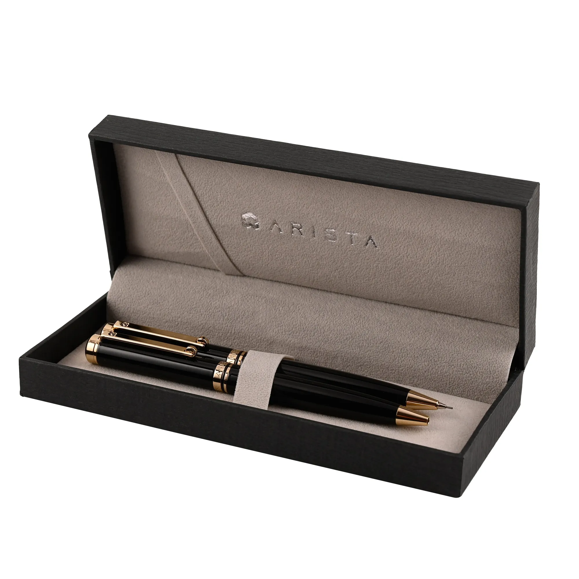 Arista Dual-Function Ballpoint Pen black Barrel 24 CT Gold Plated Trim Cap Fitting With 0.7 MM Mechanical Pencil